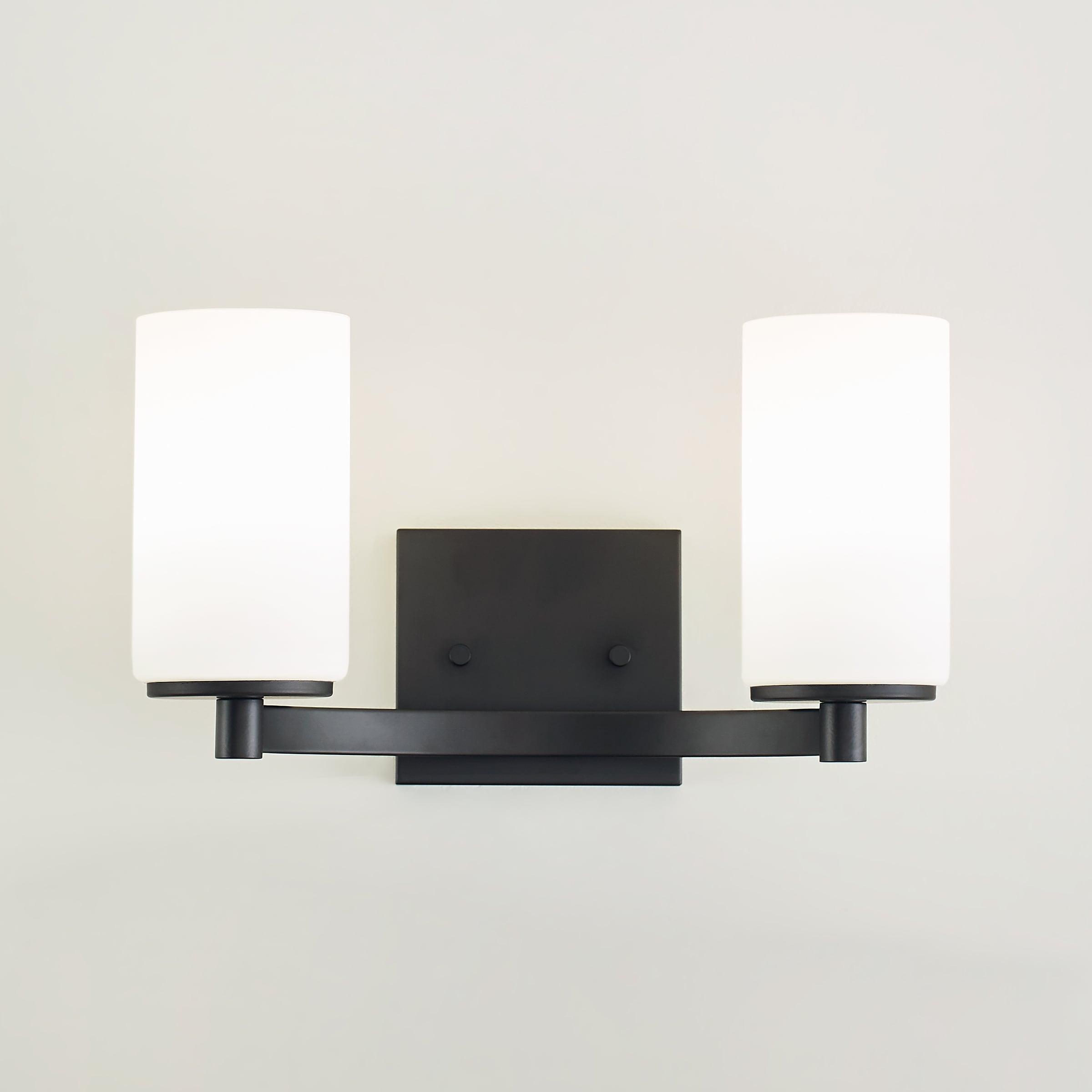 Midnight Black 2-Light Wall Sconce with Etched Glass Shades