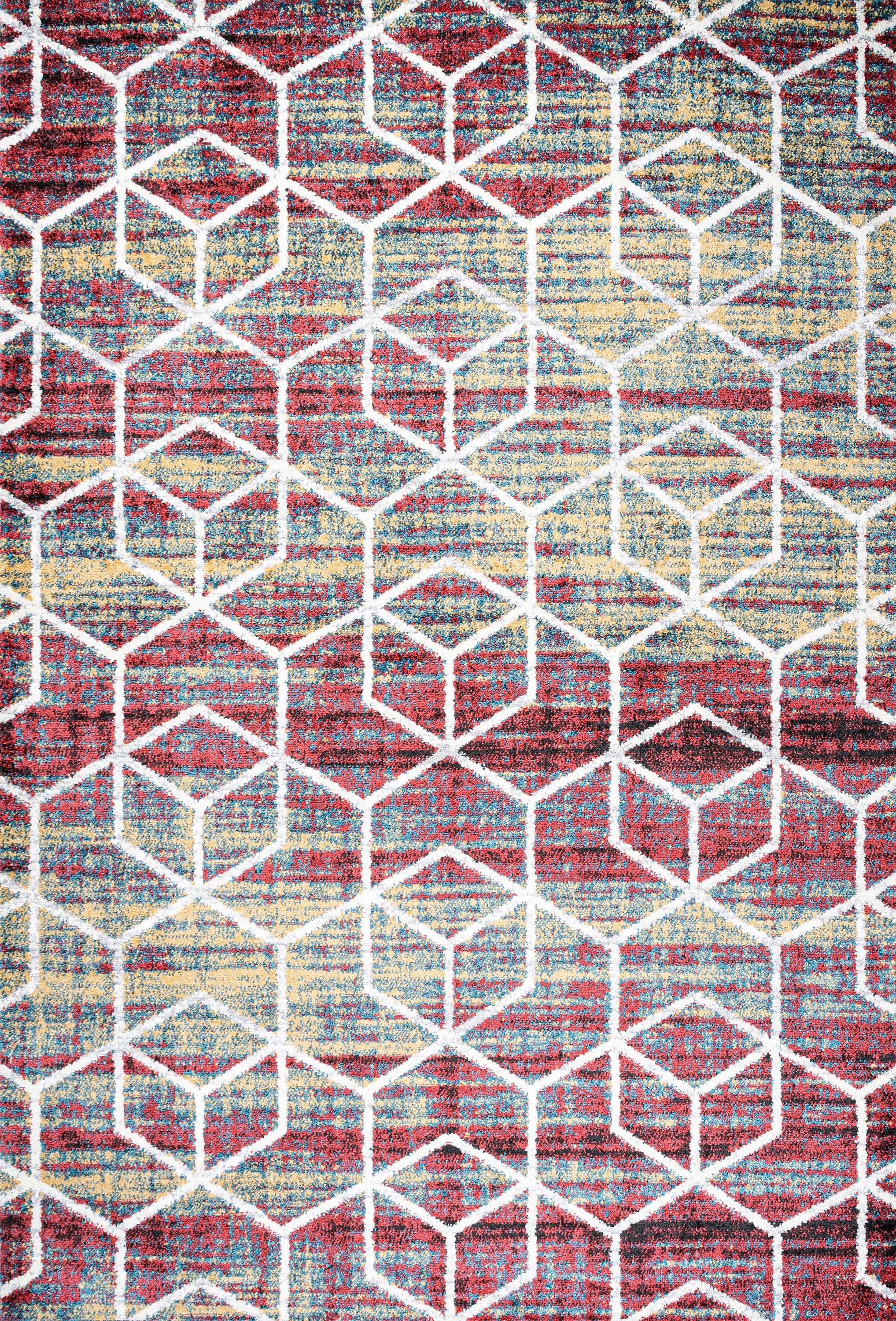4'x6' Tumbling Blocks Modern Geometric Area Rug, Multi/White - JONATHAN Y