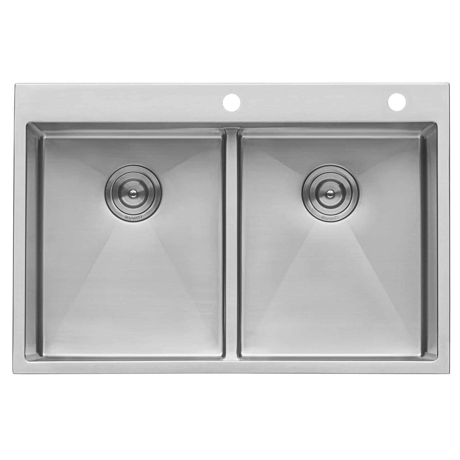 Ruvati 33 x 22 inch Drop-in 50/50Bowl Rounded Corners Topmount Stainless Steel Kitchen Sink