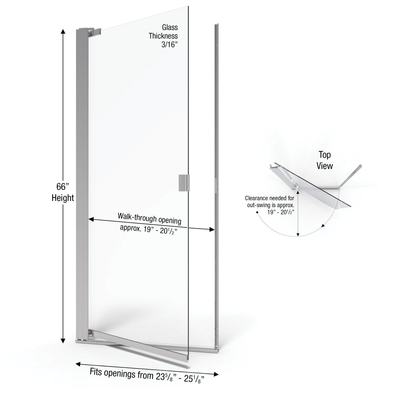 Armon 25.13" x 66" Pivot Single Swing Shower Door