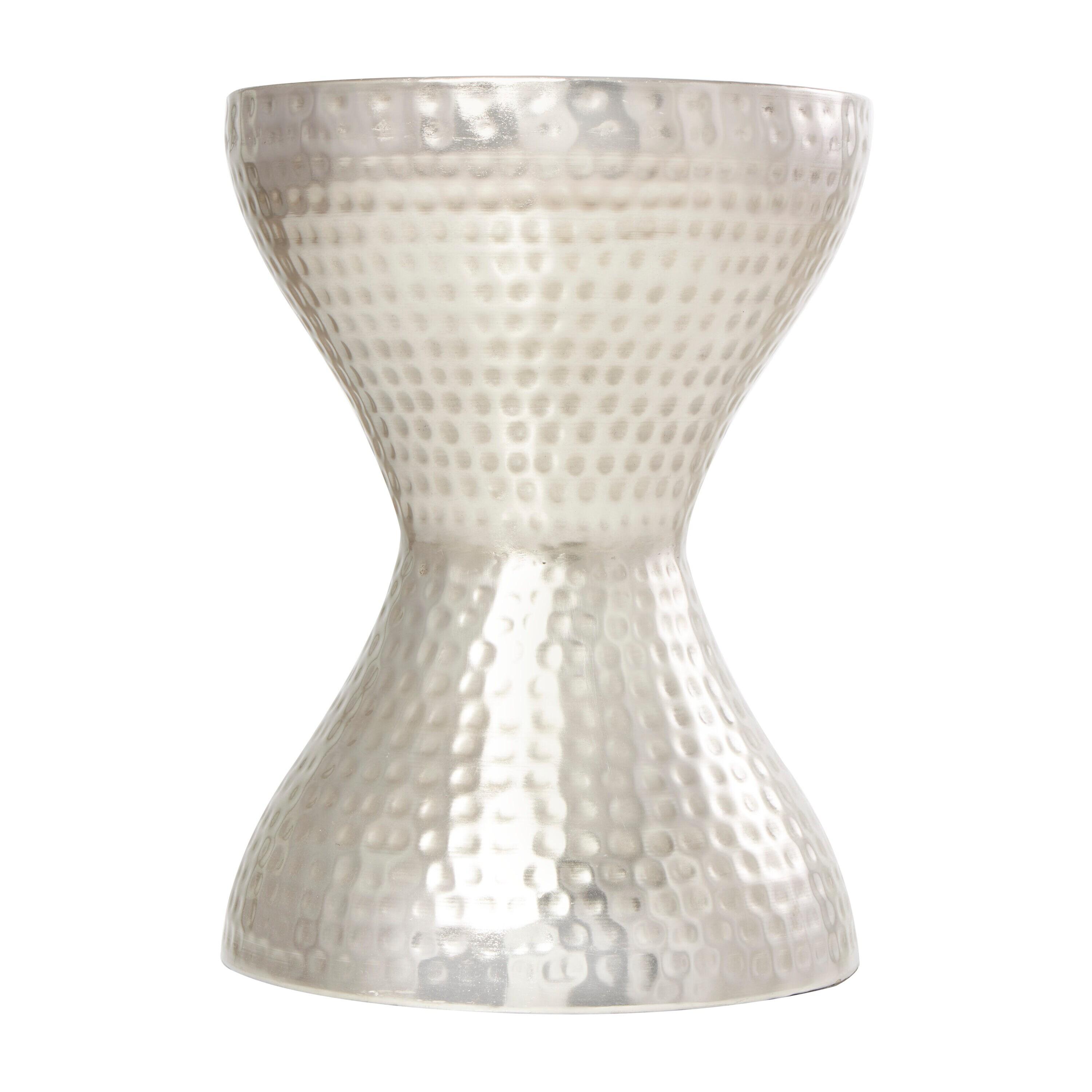 Modern Hourglass Hammered Metal Accent Table Silver - Olivia & May: Industrial Style, Iron Frame, No Assembly Required