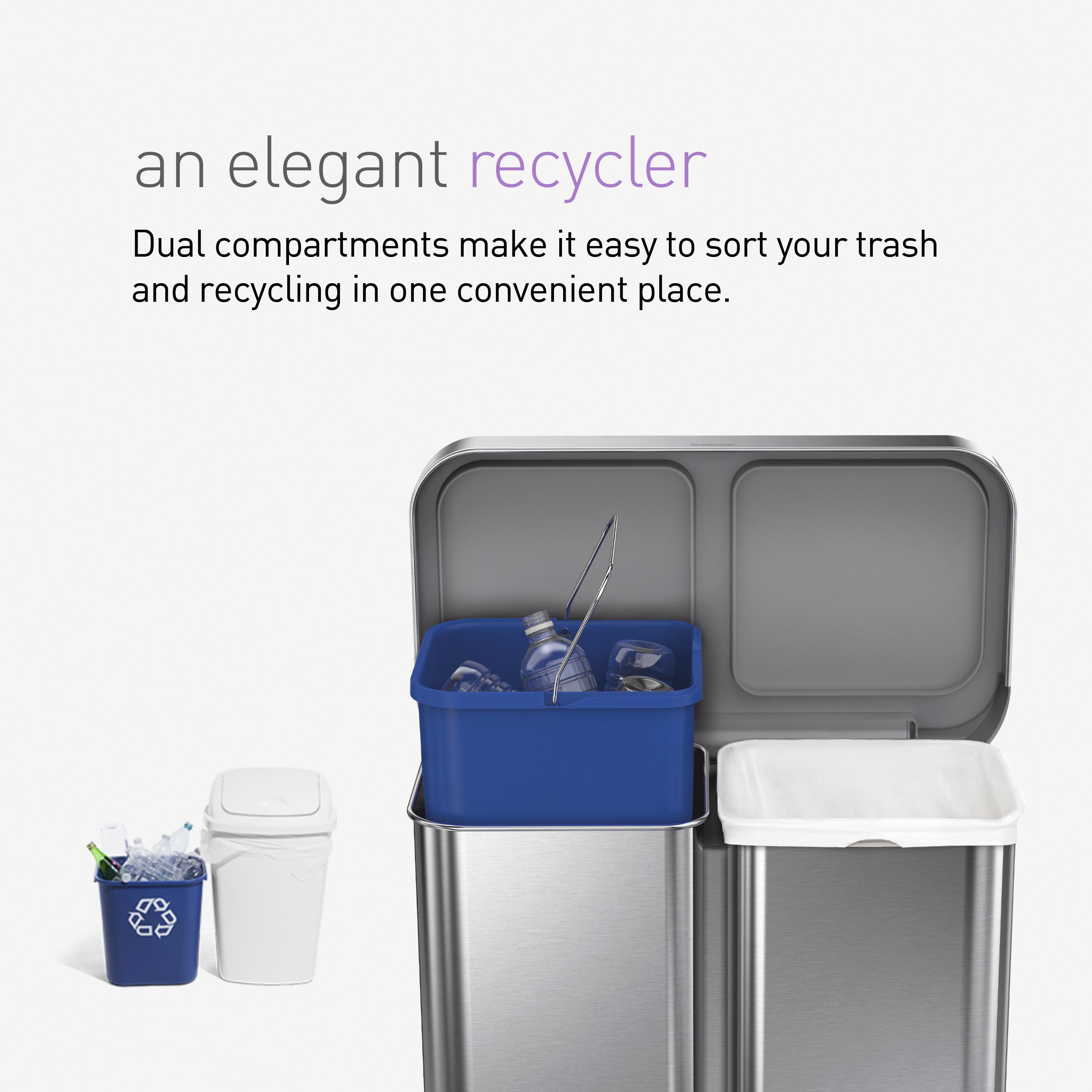 Simplehuman 58L / 15.3 Gallon Hands-Free Dual Compartment Recycling Kitchen Step Trash Can with Lid