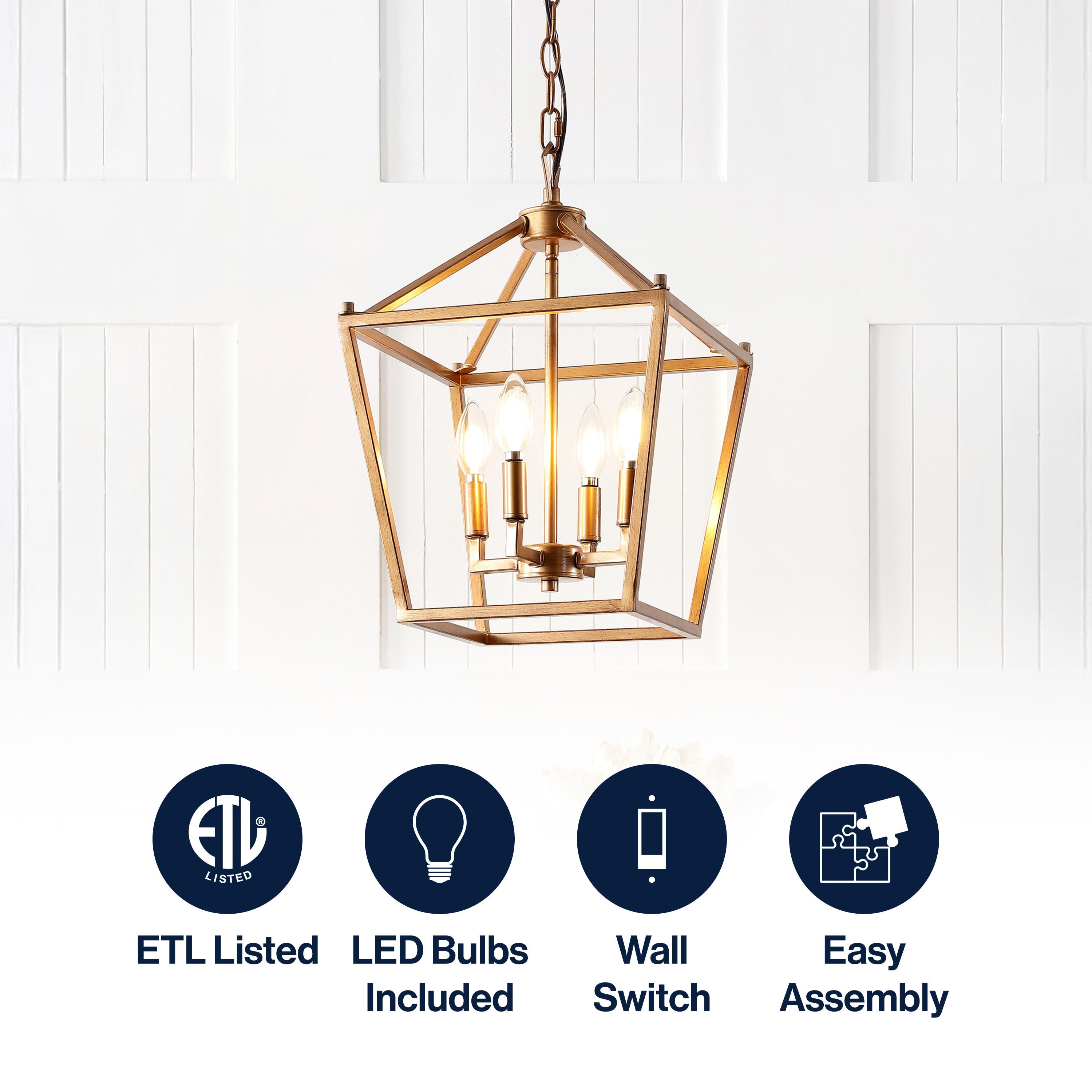 JONATHAN Y Marion Lantern Metal LED Pendant, by JONATHAN Y Antique Gold 4 12" Antiqued Adjustable N/A,Gold 7 to 12 Inches