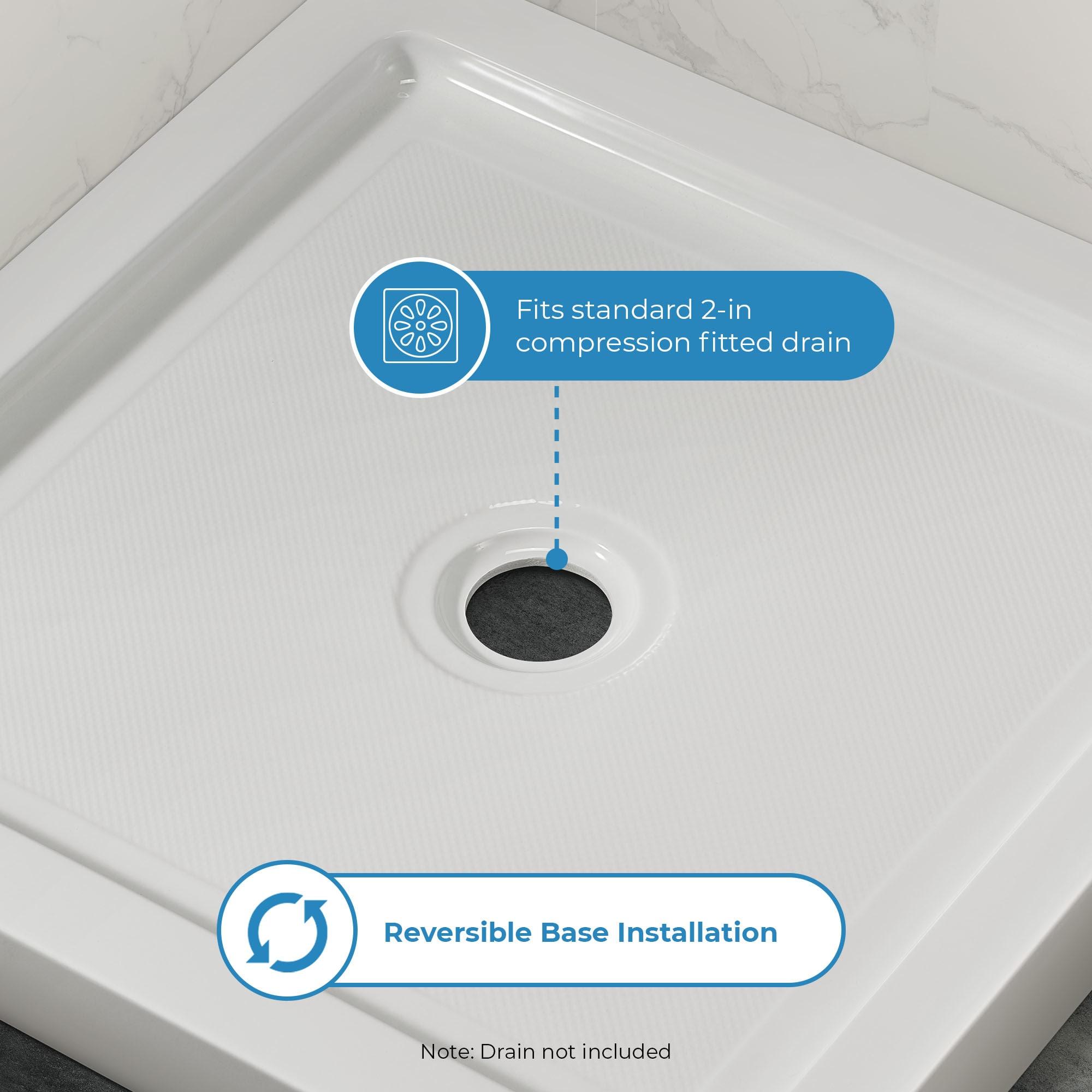 OVE Decors 34" x 32" Rectangle Shower Base Pan, White Acrylic, Center Drain, Reversible Design