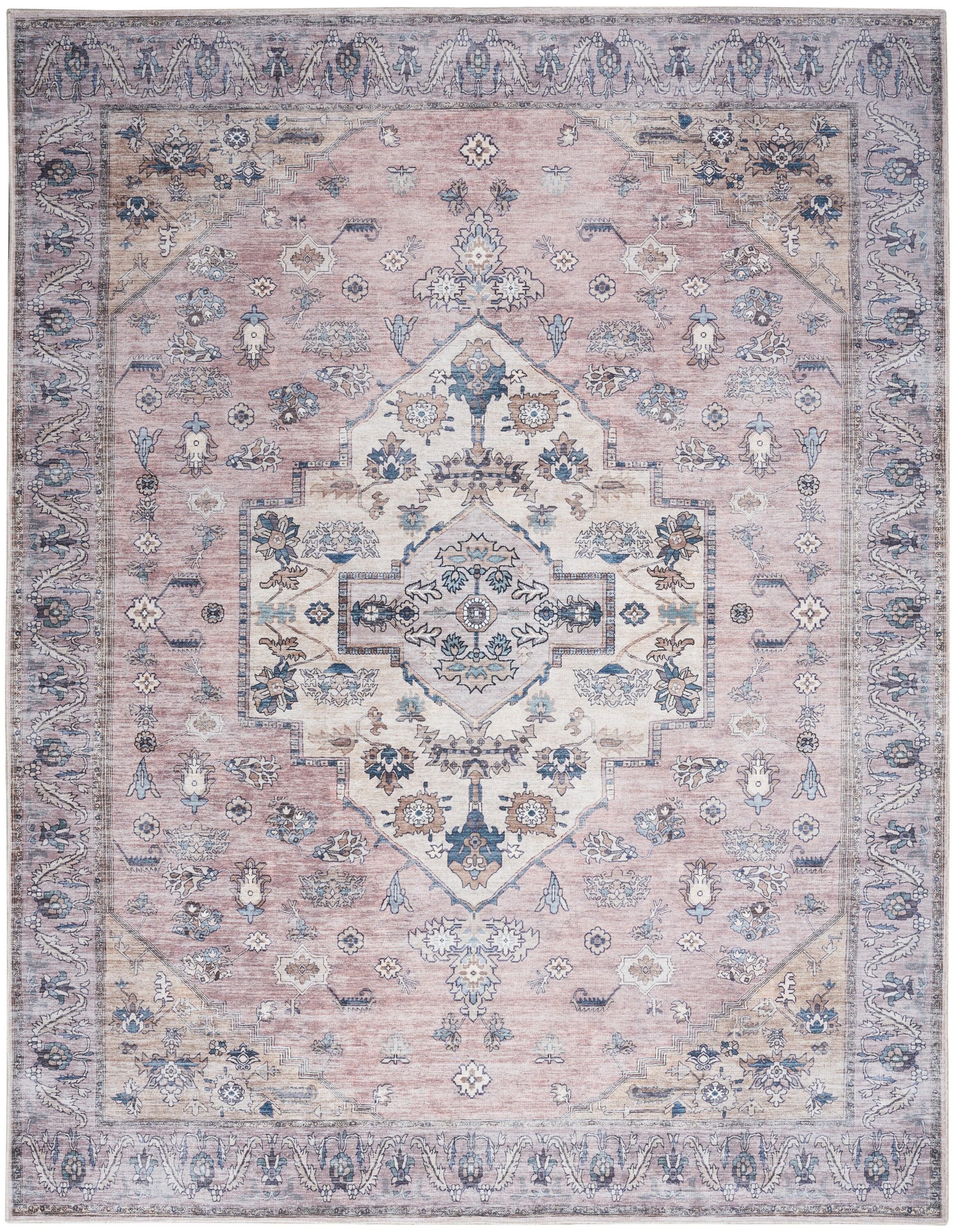 Nourison Washable Brilliance Medallion Indoor Rug Blush 5'3" x 7'3"