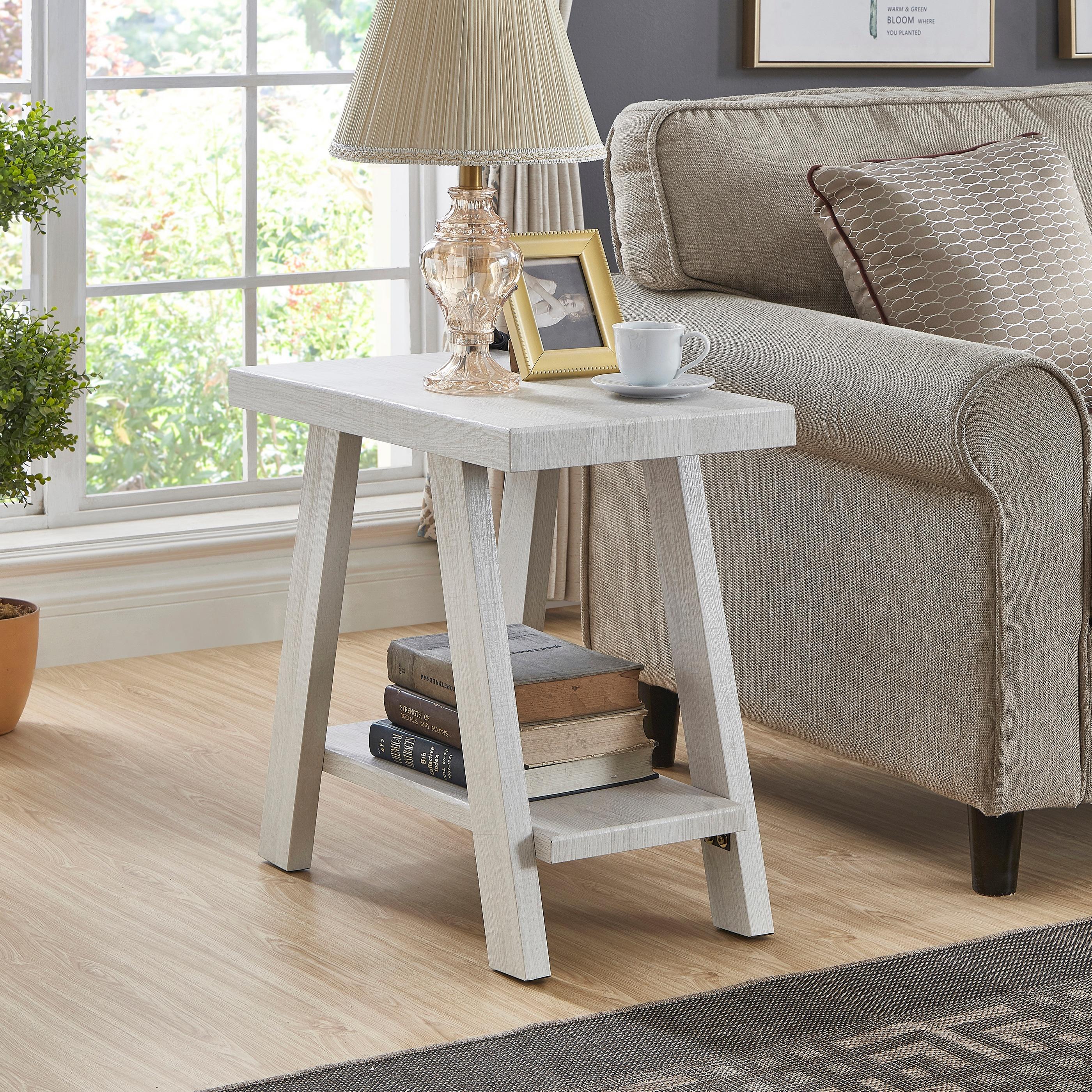 Roundhill Furniture Athens Contemporary Wood Shelf Side Table in White Finish