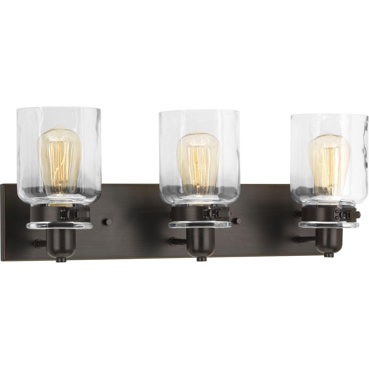 Progress Lighting Calhoun 3-Light Bath Vanity, Steel, Antique Bronze, Clear Glass Shade
