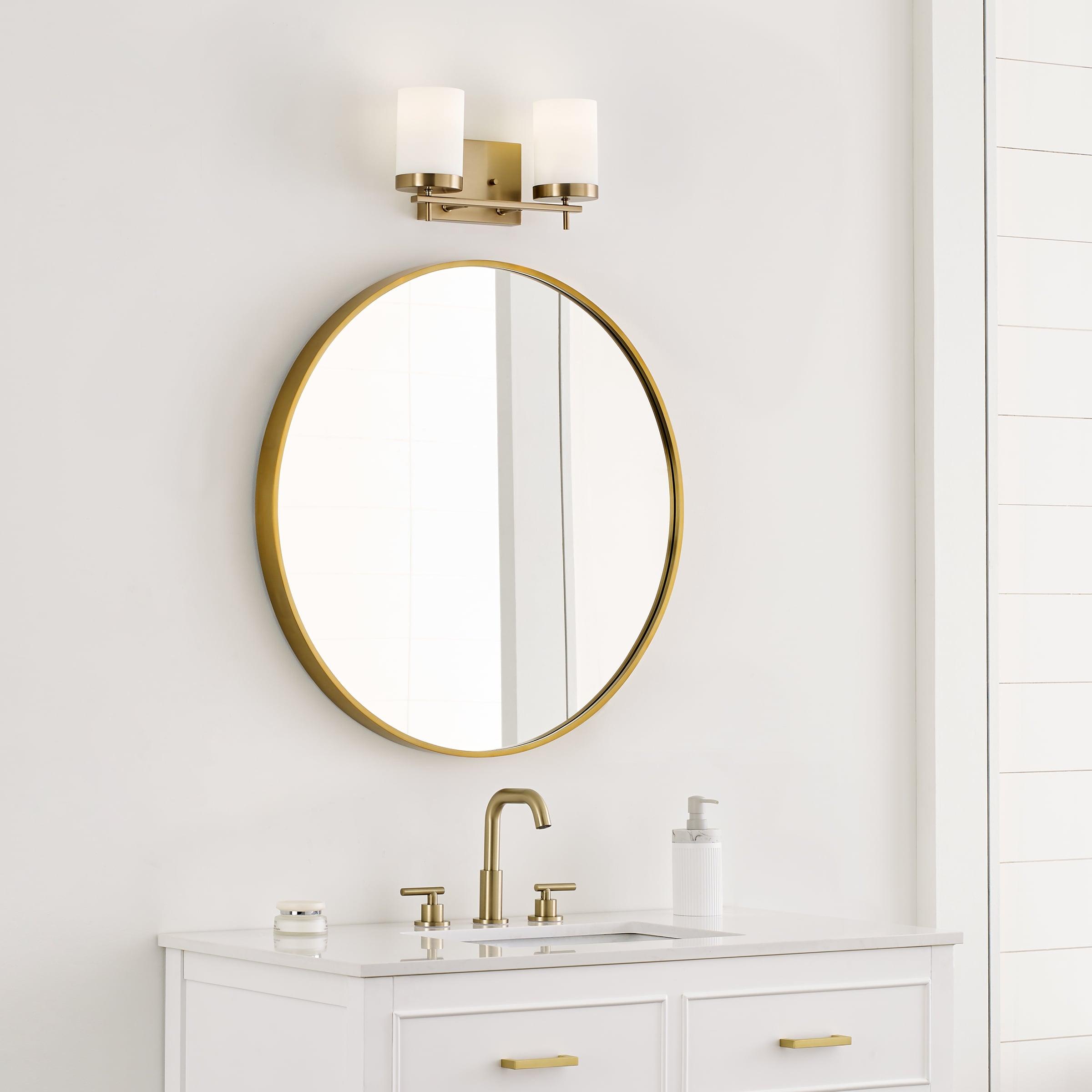 Zire Elegant 2-Light Vanity Fixture in Satin Brass with Etched Glass
