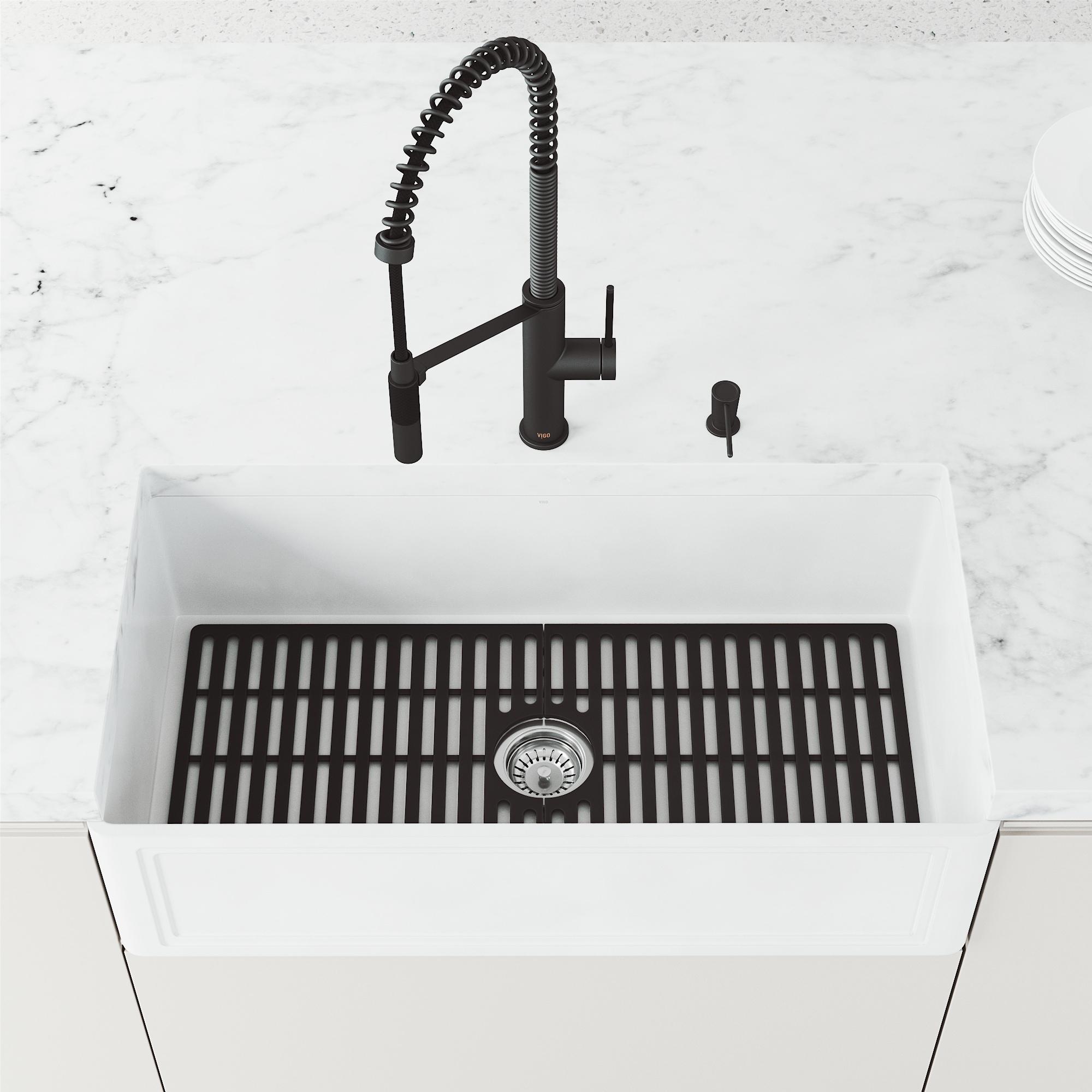 Silicone Grid VIGO Matte Stone 32" L x 15" W Bottom Sink Grid for 36 in. Single Bowl Kitchen Sink