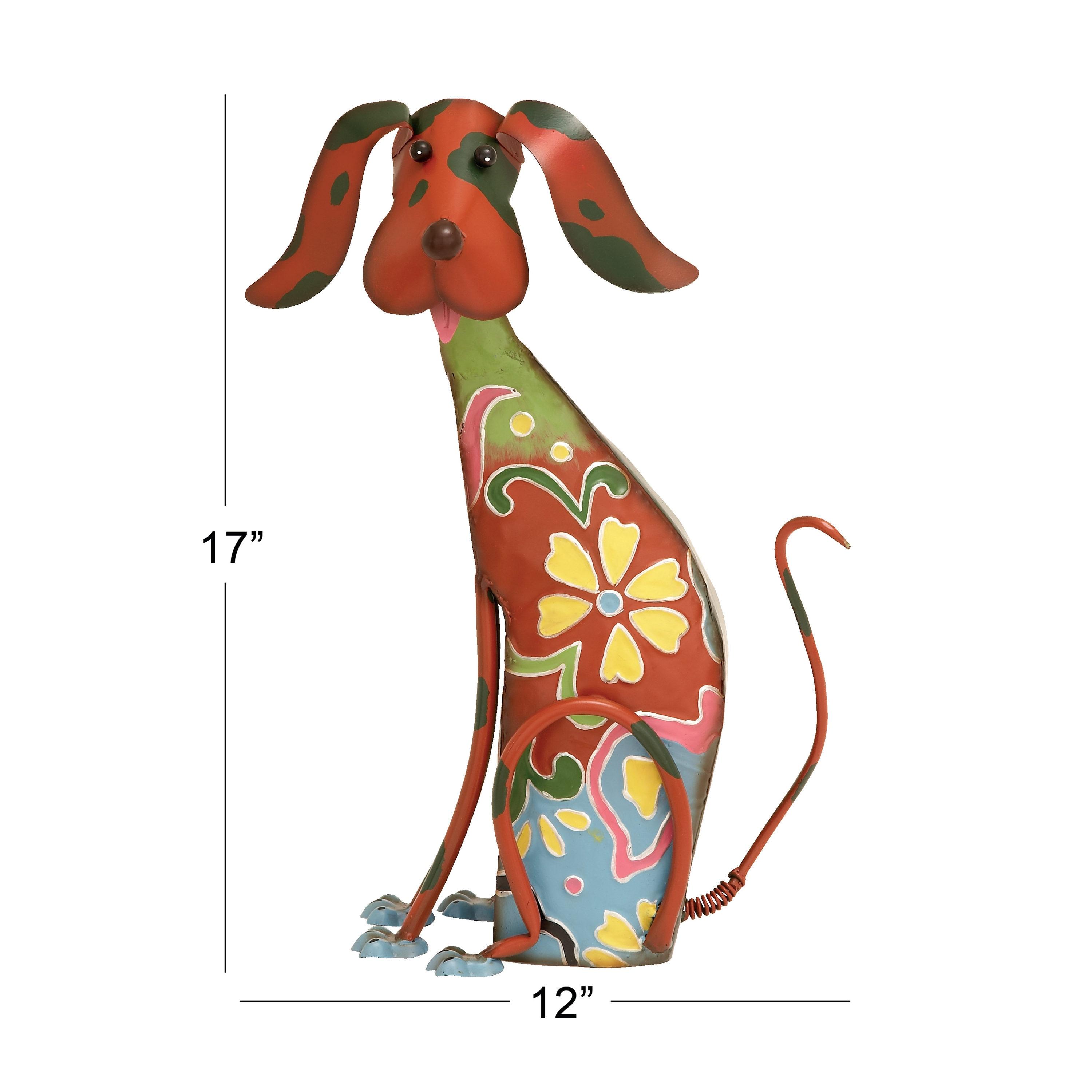 DecMode Eclectic Metal Indoor/Outdoor Multi Colored Dog Sculpture with Floral Design, 12"W x 17"H