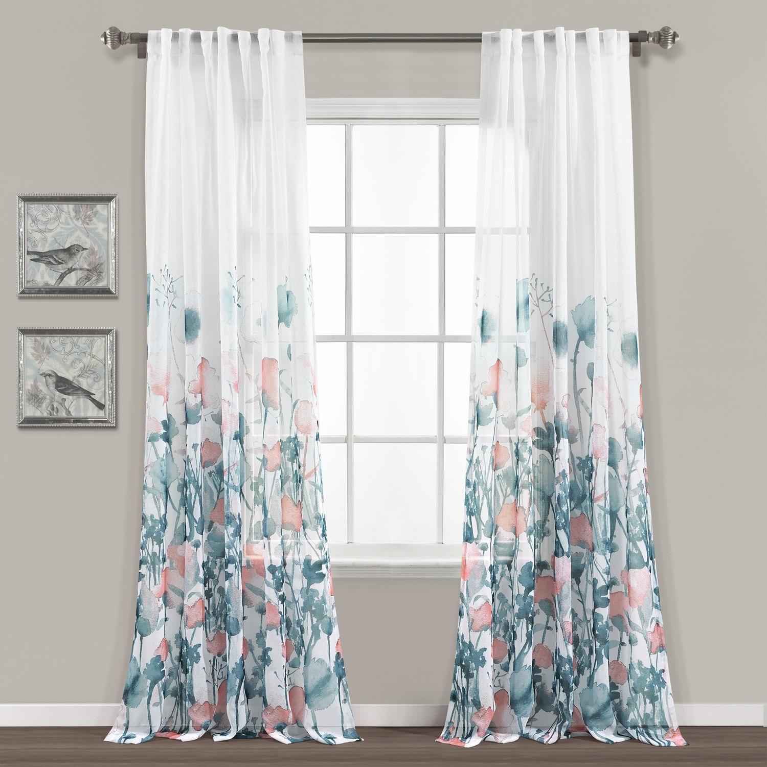 Lush Decor Zuri Floral Sheer Rod Pocket Curtain Panels (Set of 2)