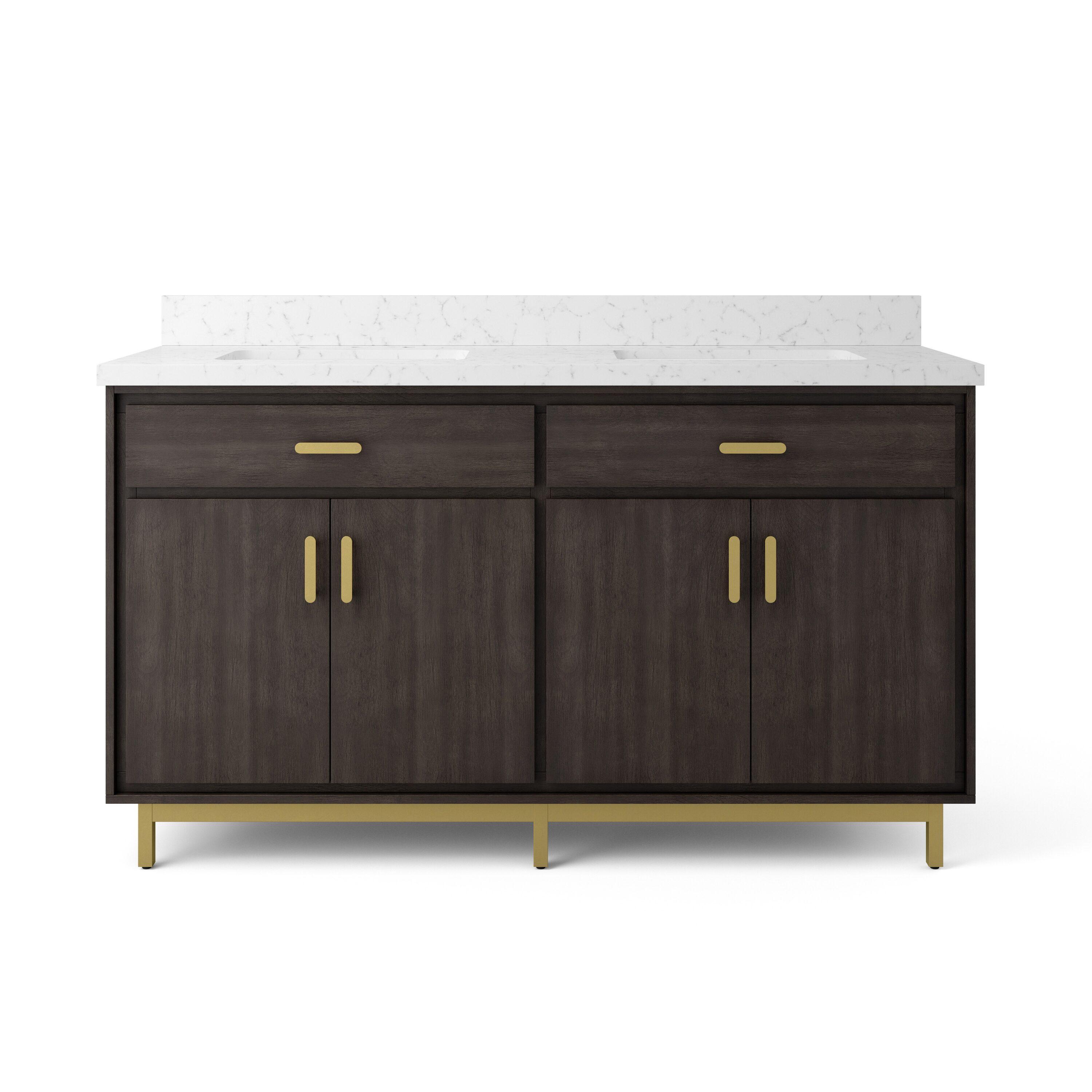 60'' Double Bathroom Vanity with Engineered Quartz Top