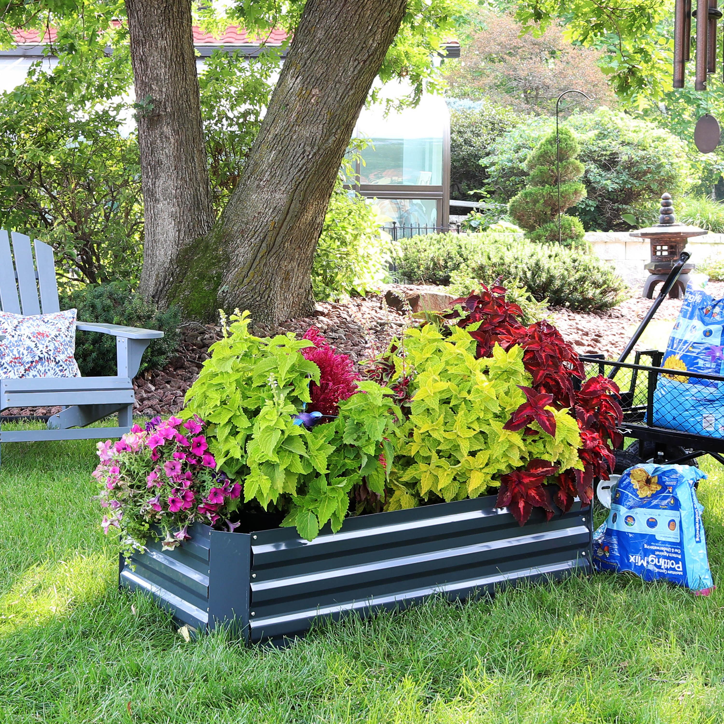 Sunnydaze Hot Dip Galvanized Steel Raised Garden Beds for Plants, Vegetables, and Flowers - 48" L x 11.75" H - Dark Gray - 2pc