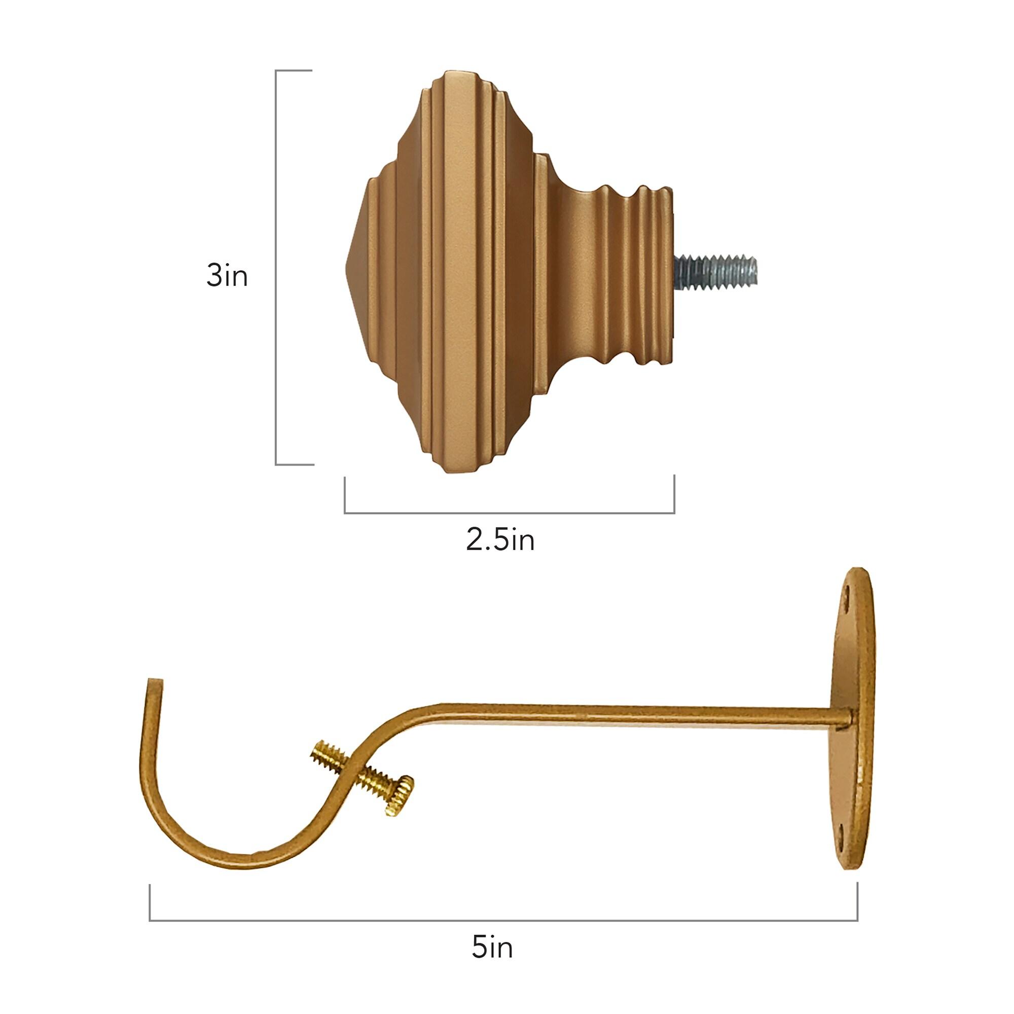 Florence 1" Window Drapery Single Curtain Rod with Stacked Square Finial - 28"-48" - Soft Gold - Elrene Home Fashions