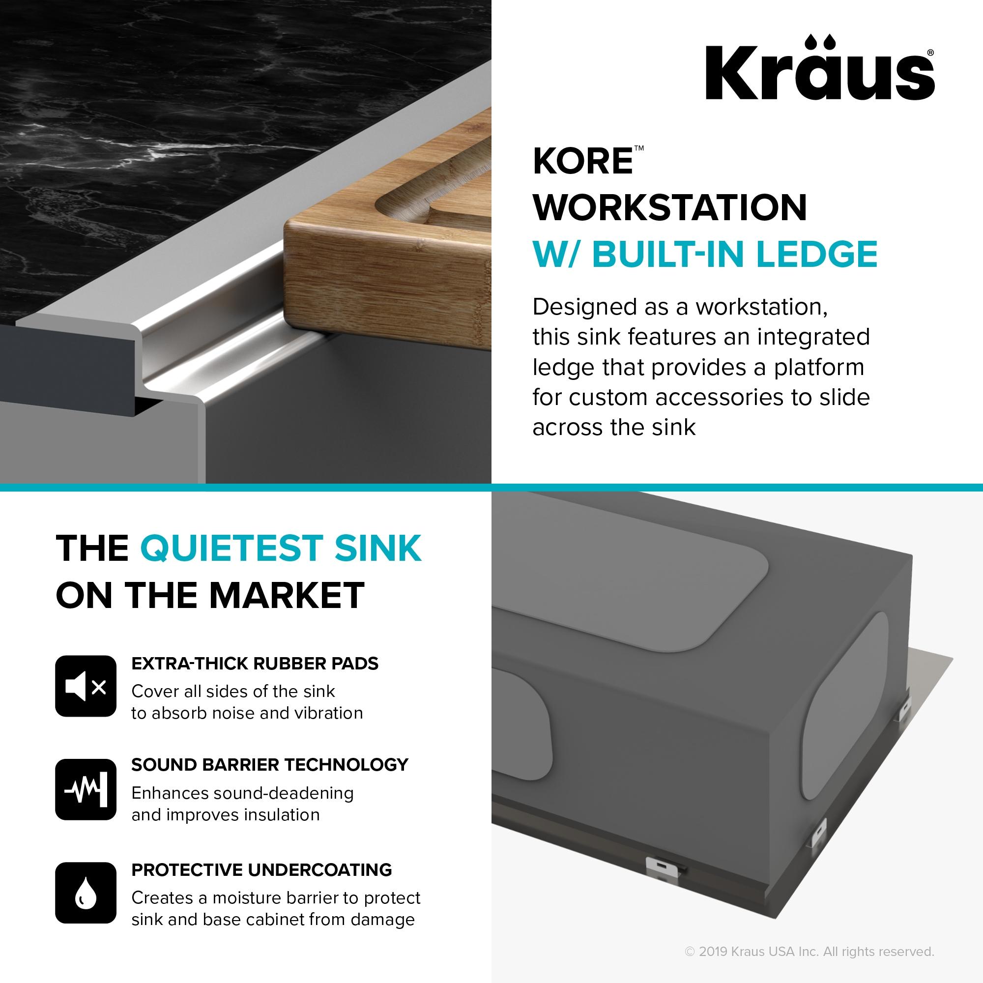 KRAUS Kore™ Workstation 33" L Top Mount Drop-In 16 Gauge Black Stainless Steel Single Bowl Kitchen Sink