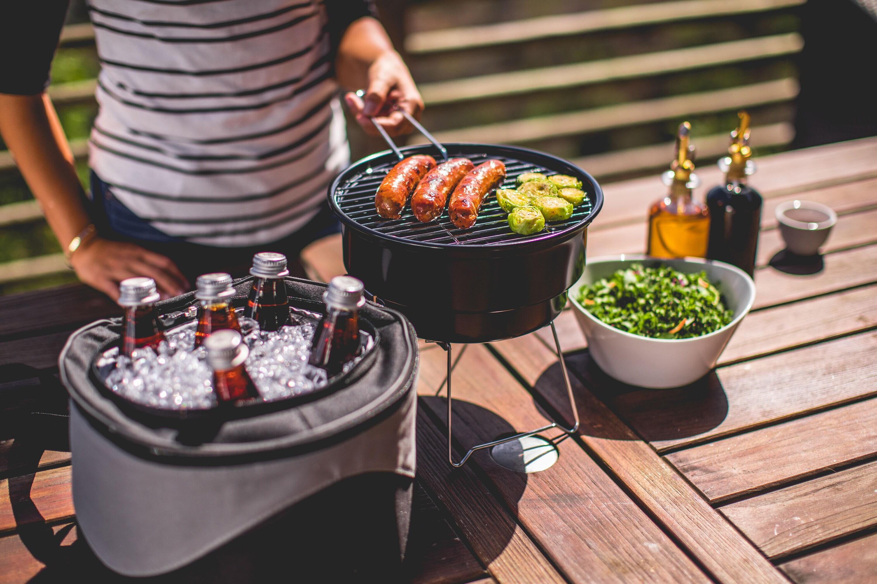 10 in.Caliente Round Portable Cooler/Charcoal Grill in Black