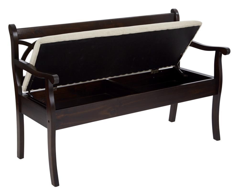 OSP Home Furnishings Coventry Storage Bench in Antique Black Frame and Beige Seat Cushion K/D