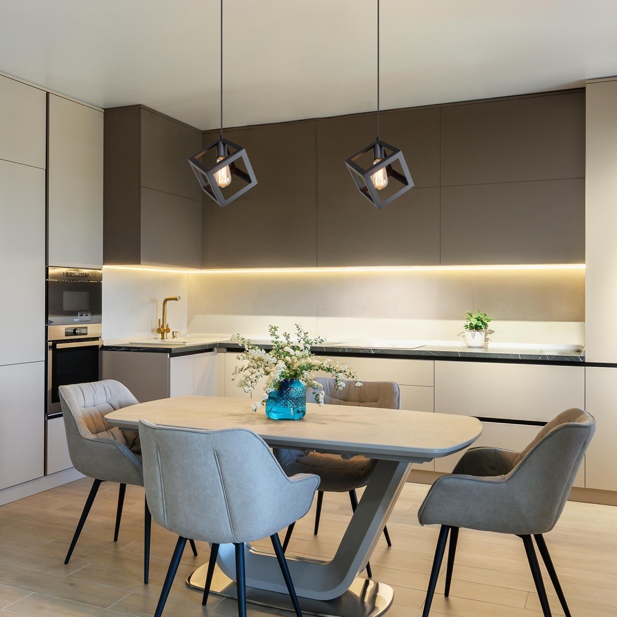 1-Light Matte Black Modern/Contemporary Geometric LED Mini Kitchen Island Light, Kitchen Island Chandeliers Light for Dining Room, Kitchen Island, Bedroom