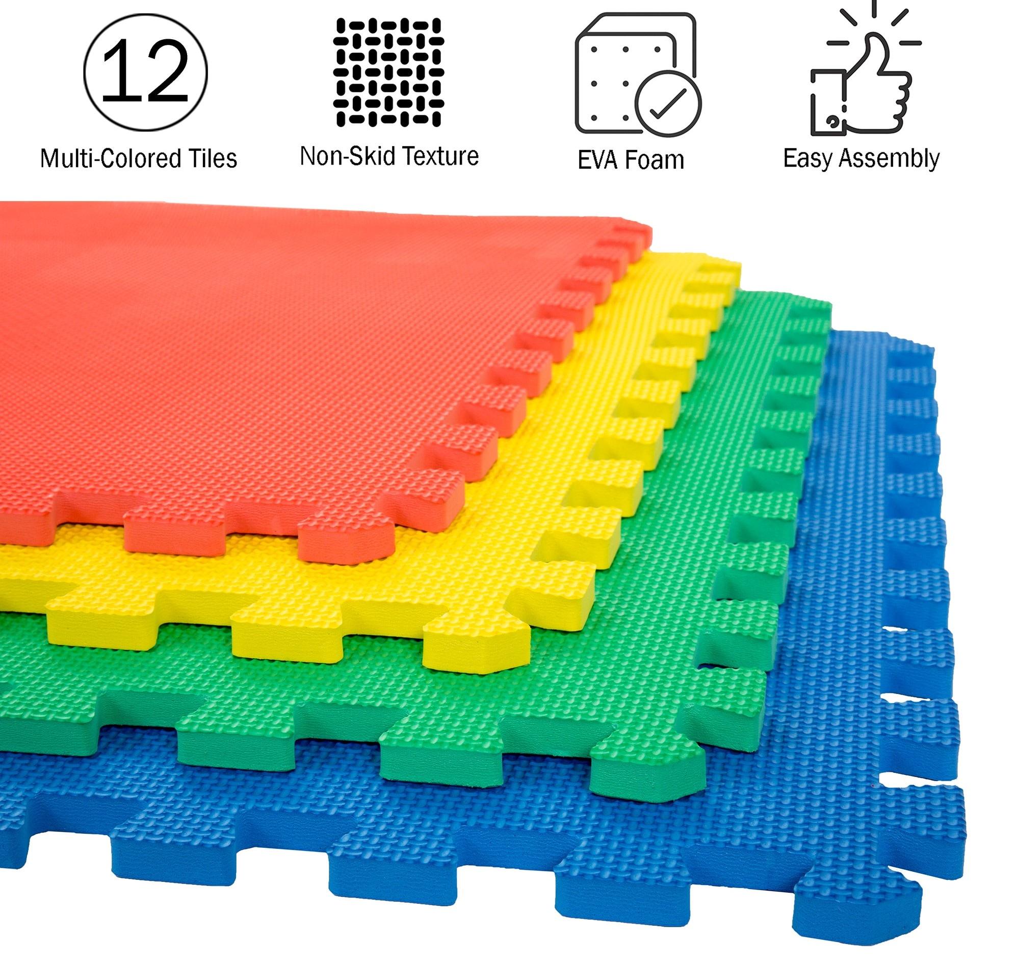 Multicolor Interlocking Foam Tiles for Playroom or Gym, 24" x 24"