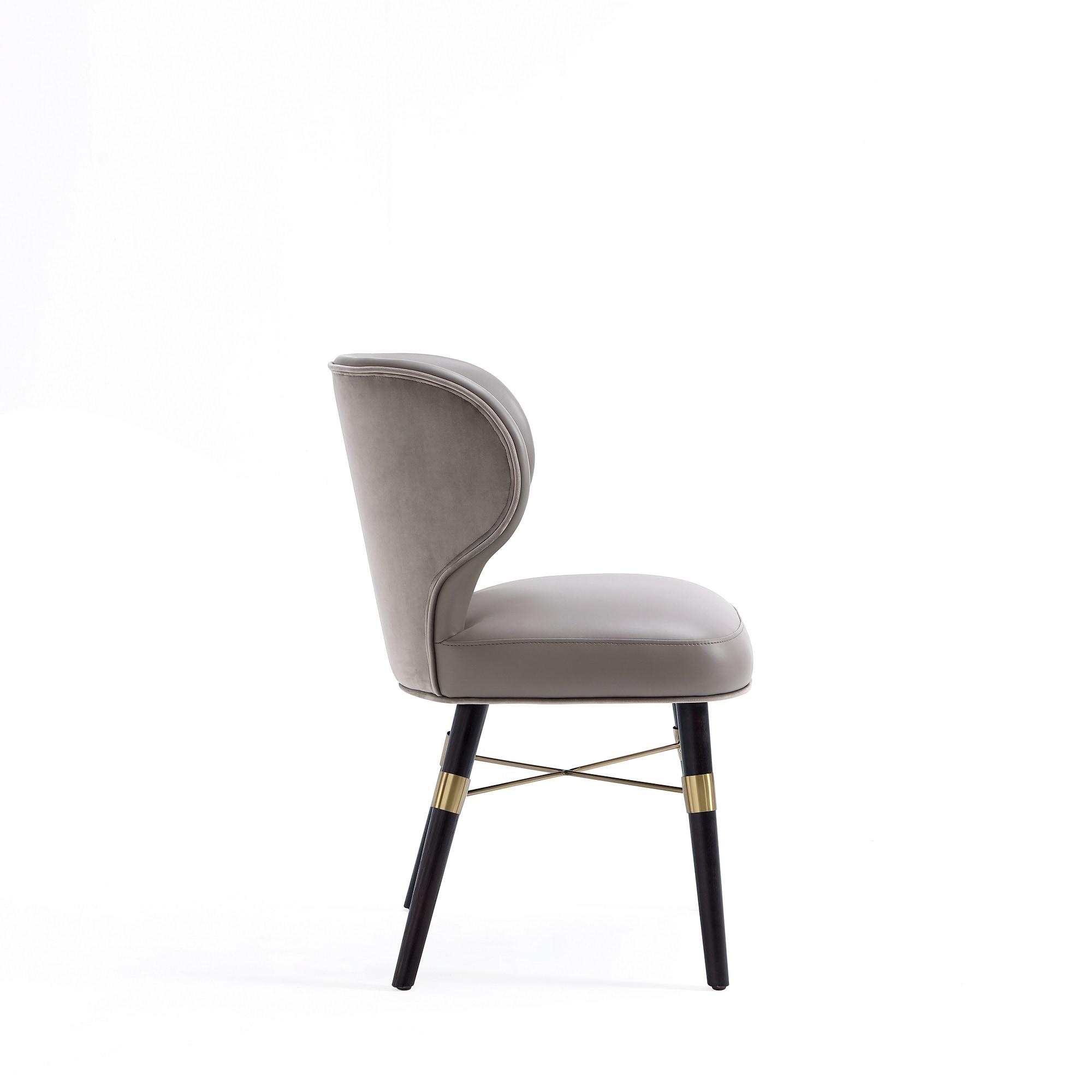 Modern Strine Dining Chair Upholstered in Velvet and Leatherette with Solid Wood Legs in Dark Taupe - Set of 2