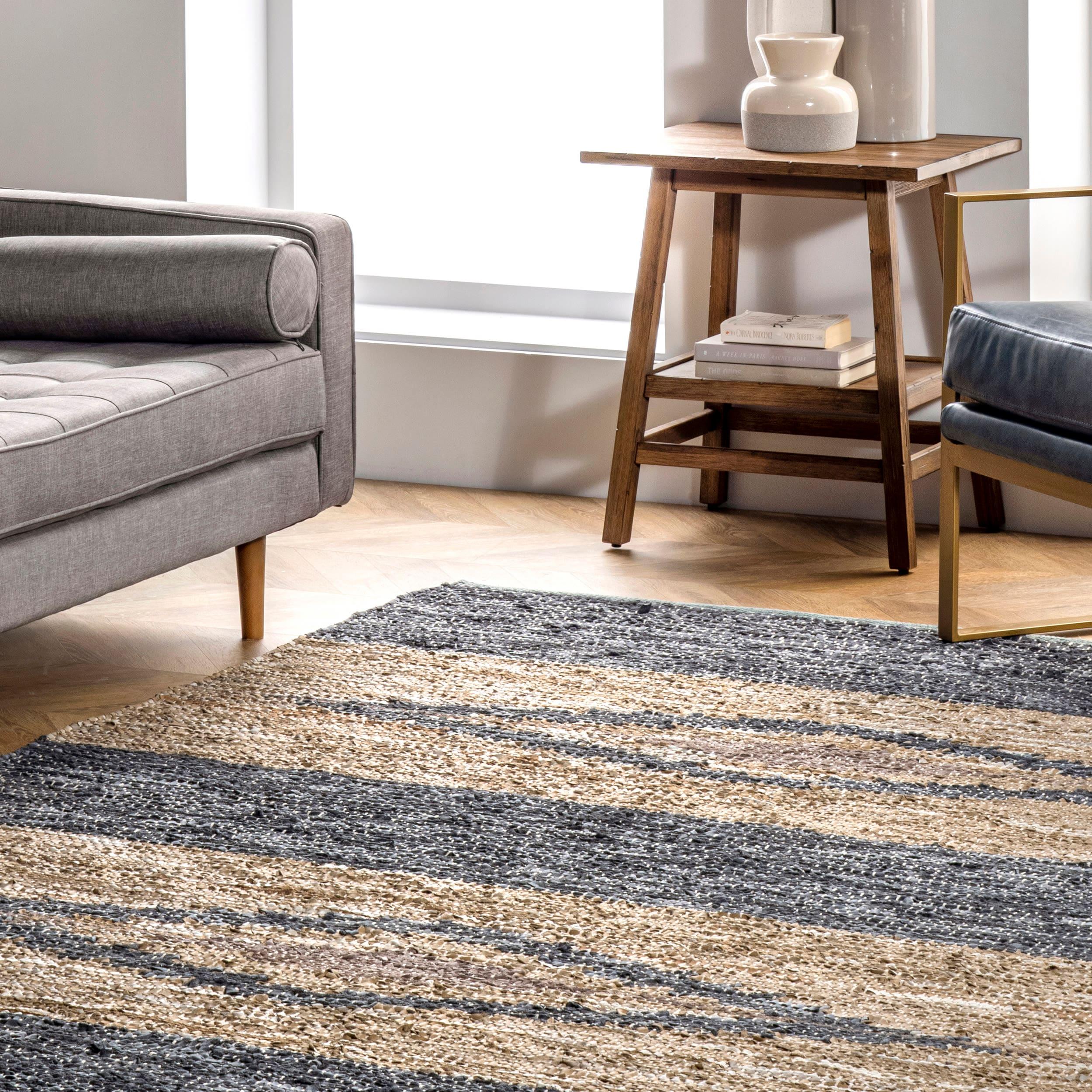 Nuloom Farren Hand Woven Diamond Leather Indoor Area Rug, 6' x 9'