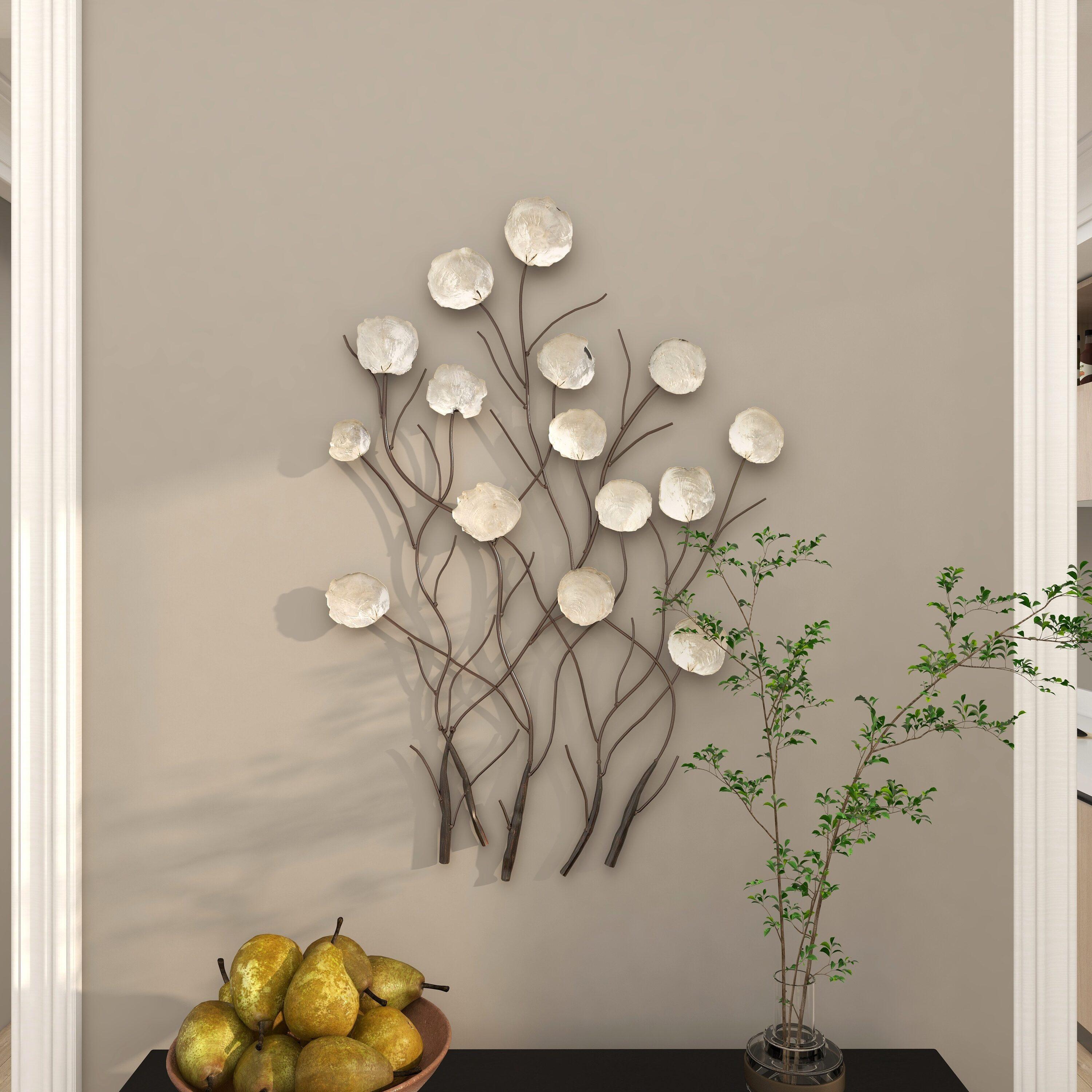 Metal Floral Wall Decor with Capiz Accents White - Olivia & May