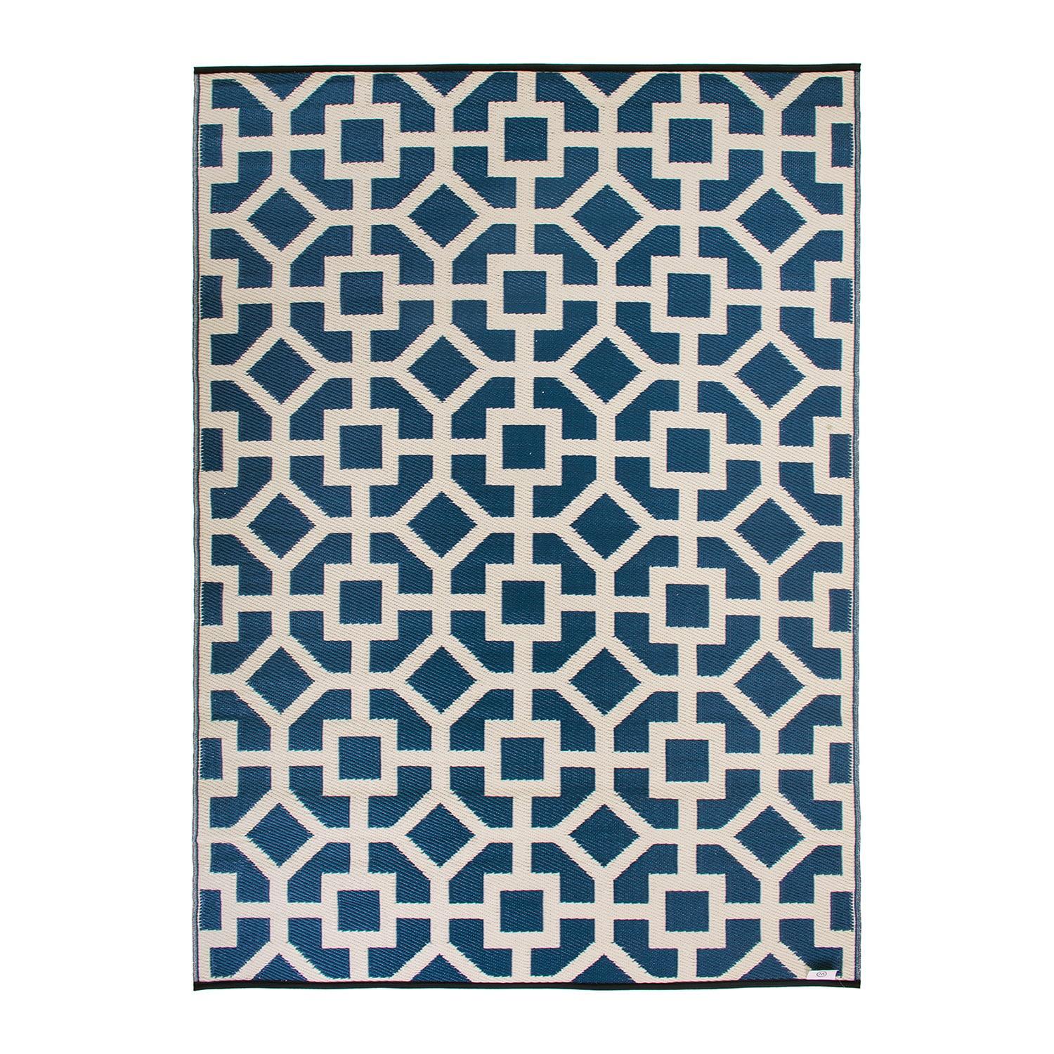 World Rug Gallery Contemporary Geometric Reversible Plastic Indoor and Outdoor Rugs - NAVY 3'x5':  Flat Pile,  UV-Resistant