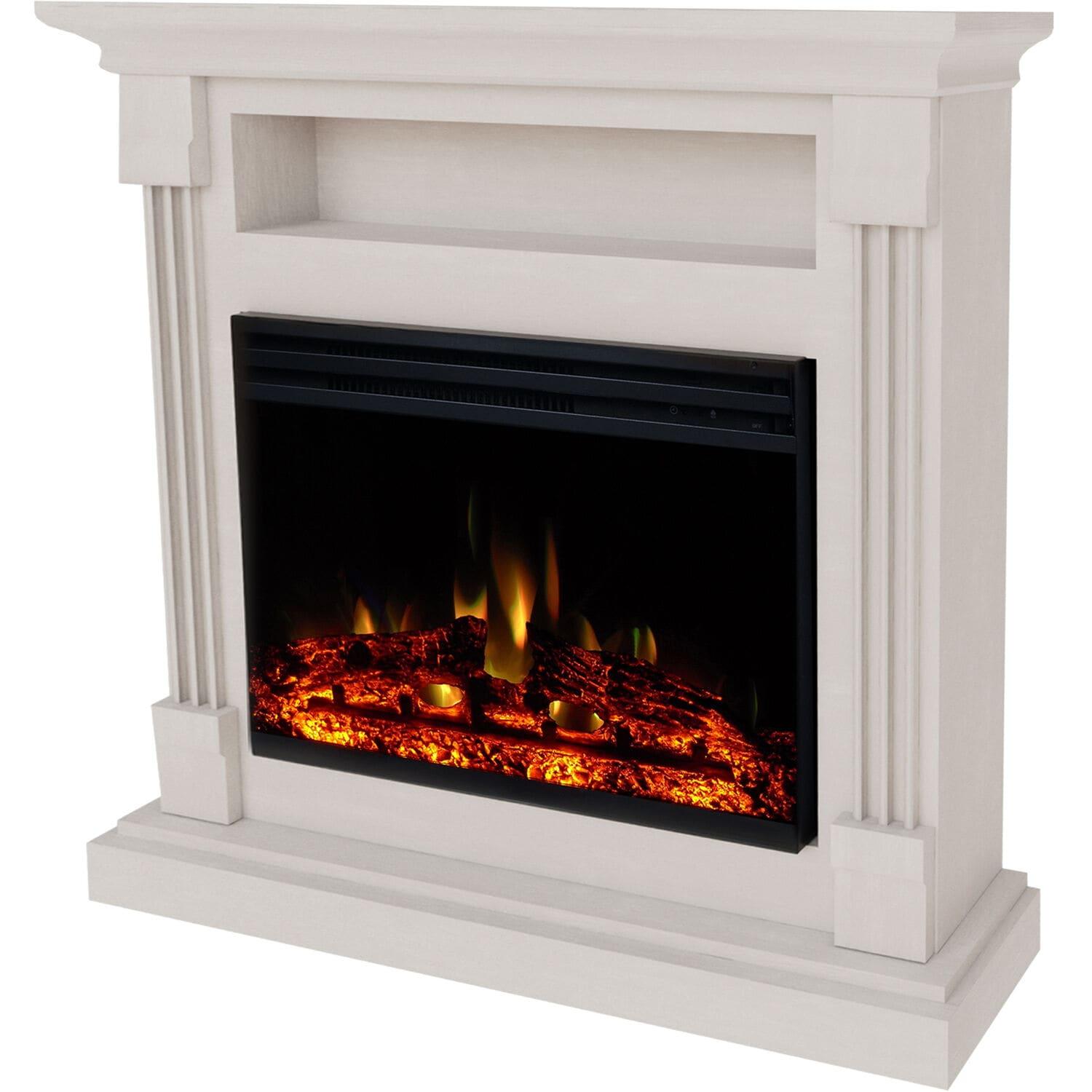 Cambridge Sienna 34'' Freestanding Electric Fireplace with Remote| Multi-Color Flame| Log Insert | White Mantel | For Rooms up to 210 Sq.Ft. | Adjustable Heat Settings | Timer