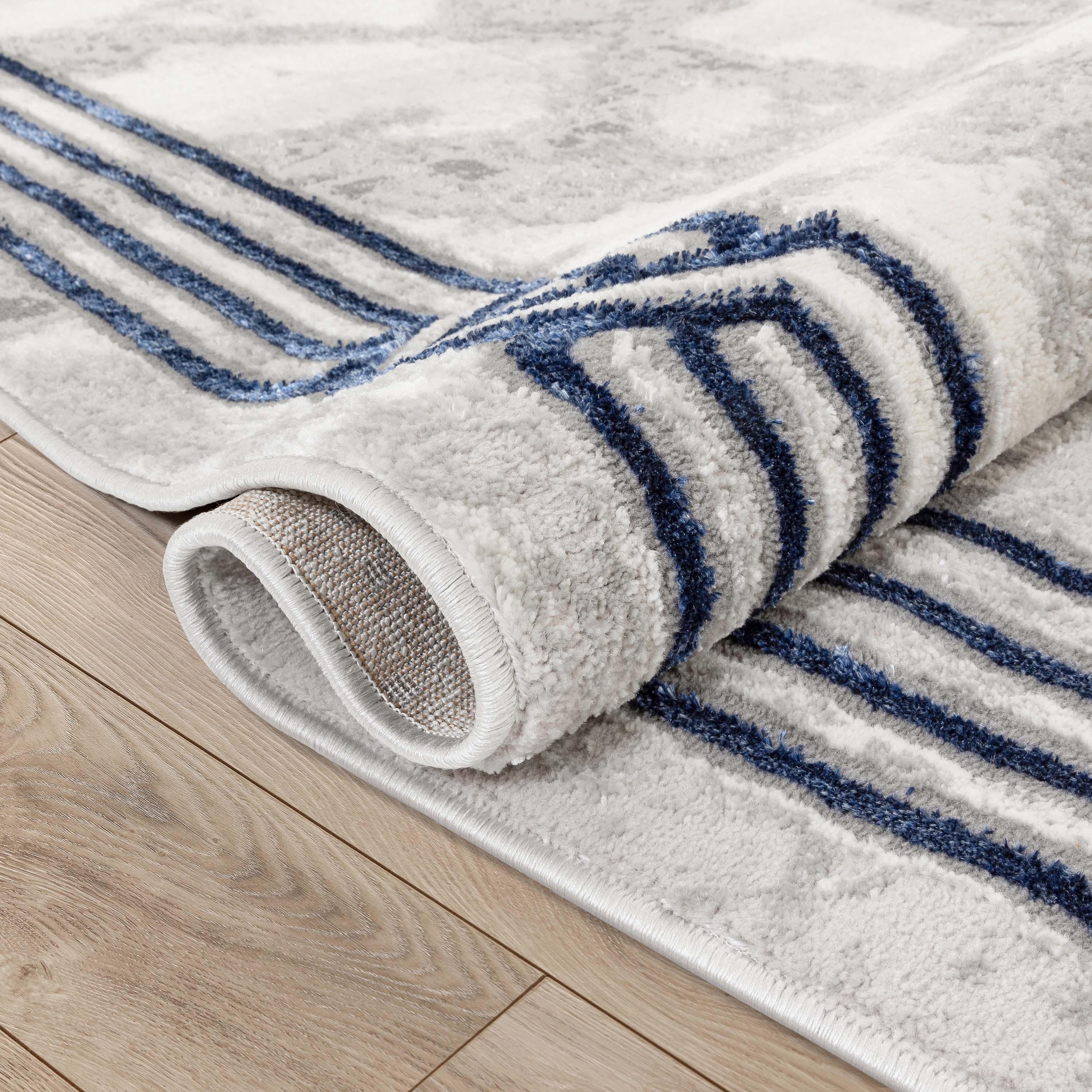 Well Woven Fairmont 3 x 5 (ft) Loomed Polypropylene Blue Rectangular Indoor Abstract Mid-Century Modern Area rug