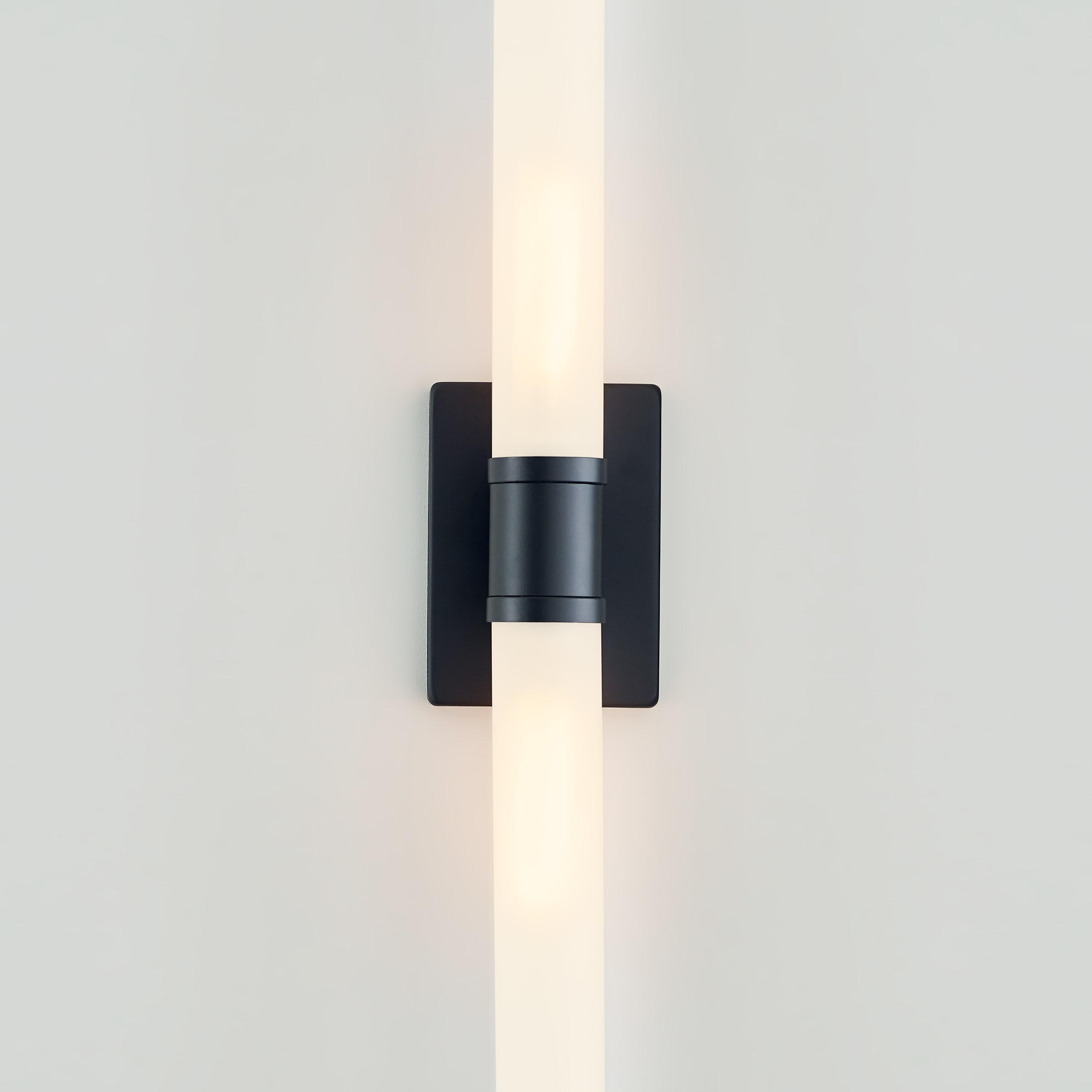 Midnight Black Two-Light Cylinder Wall Sconce with Satin Etched Glass