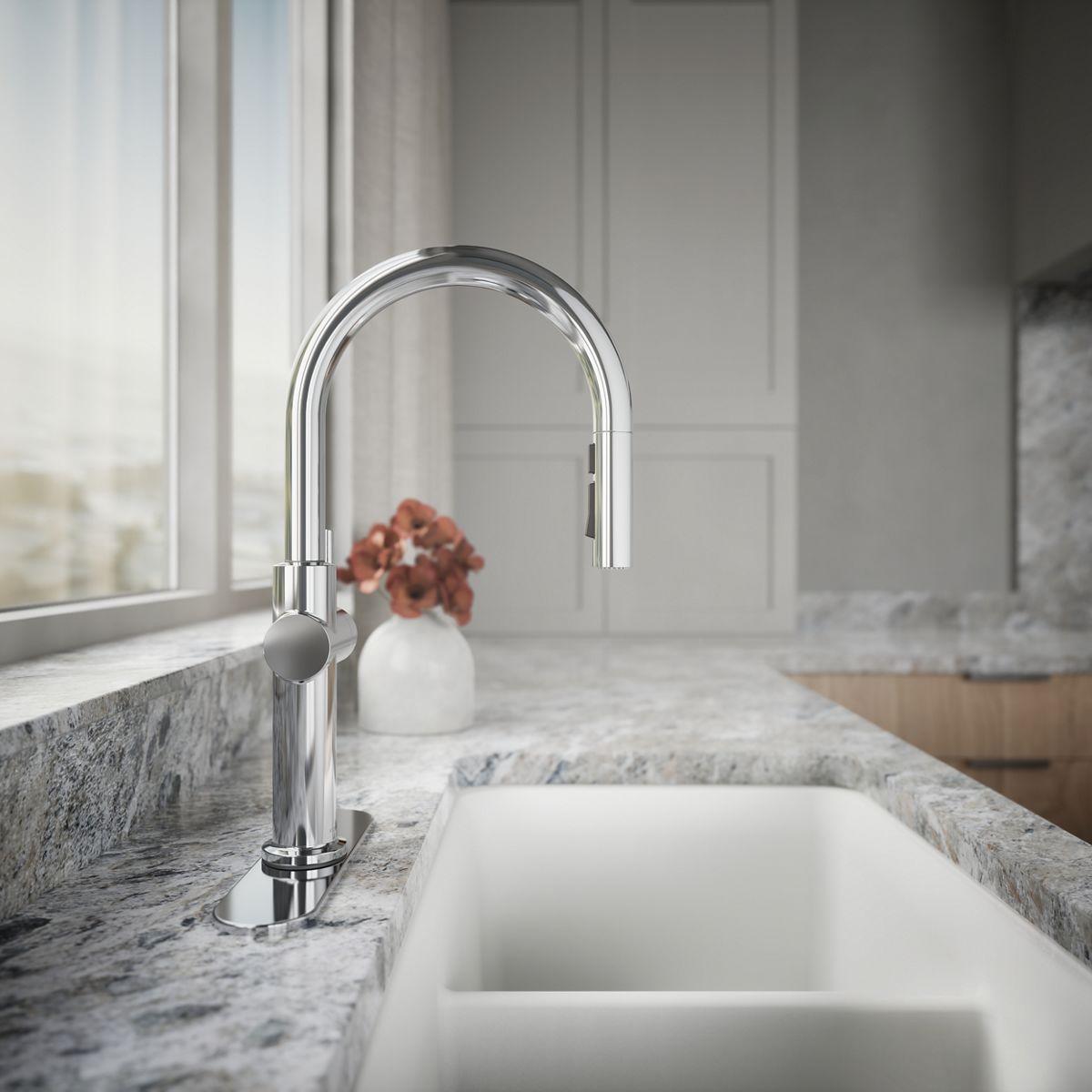Kohler Crue Single Handle Pull Down Kitchen Faucet with Three-Function Pull Down Sprayer