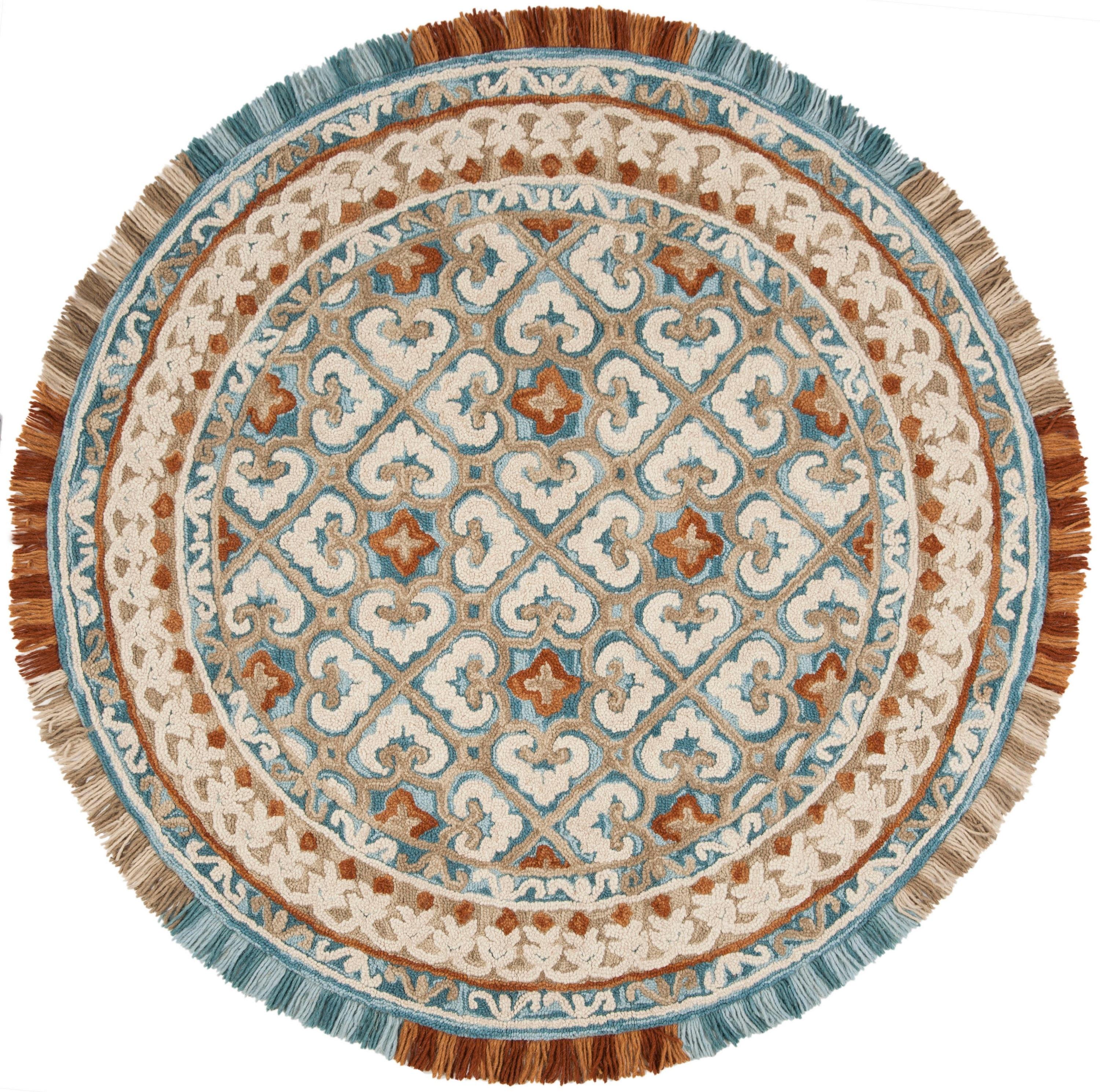 Blossom BLM420 Hand Tufted Area Rug - Ivory/Blue - 6' Round - Safavieh.