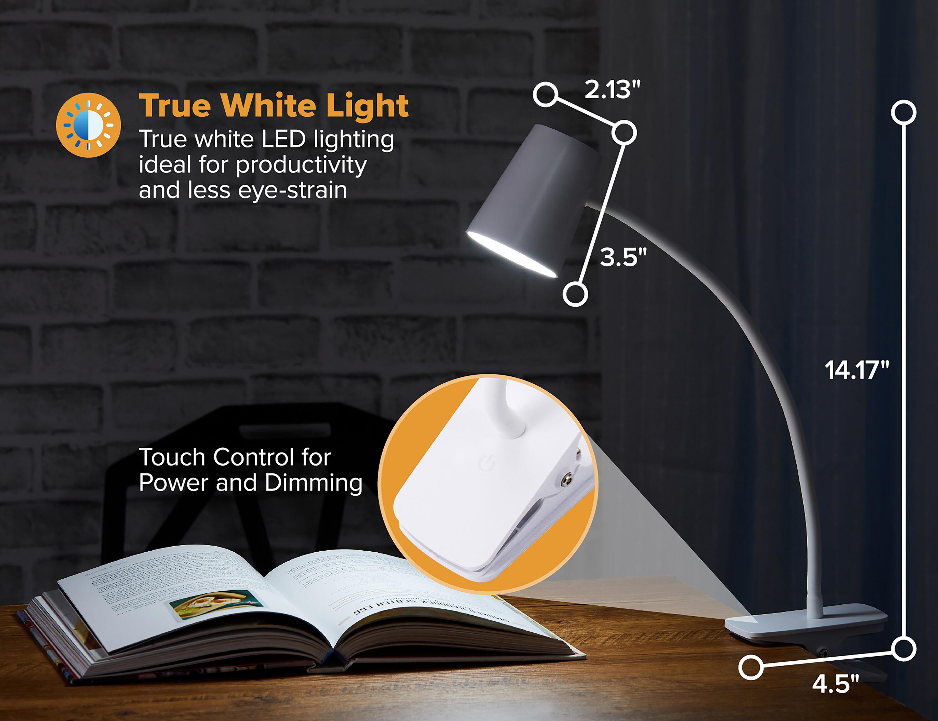 Adjustable LED Clamp Light, 7.48 in. White, Indoor, Desk Lamp