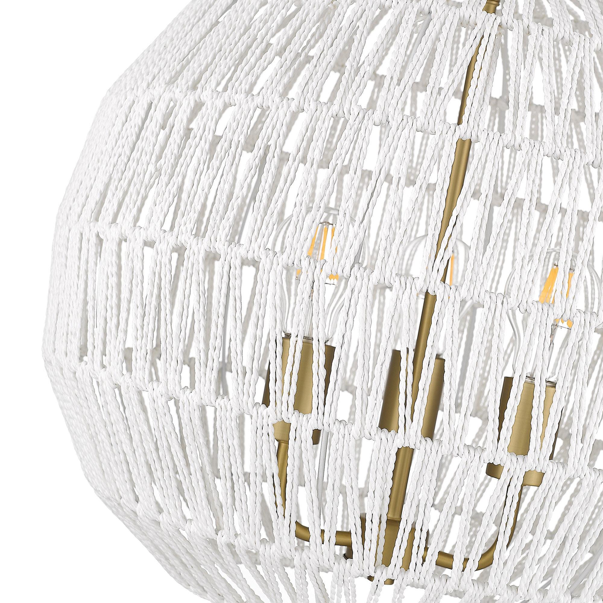 Golden Lighting Florence 3-Light Pendant in Brushed Champagne Bronze with Bleached White Raphia Rope