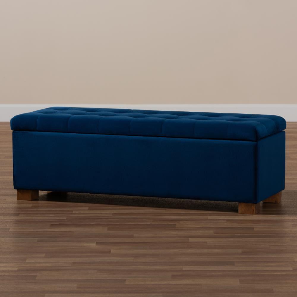 Roanoke Velvet Upholstered Grid Tufted Ottoman Bench: Bedroom Accent, Hidden Storage - Baxton Studio