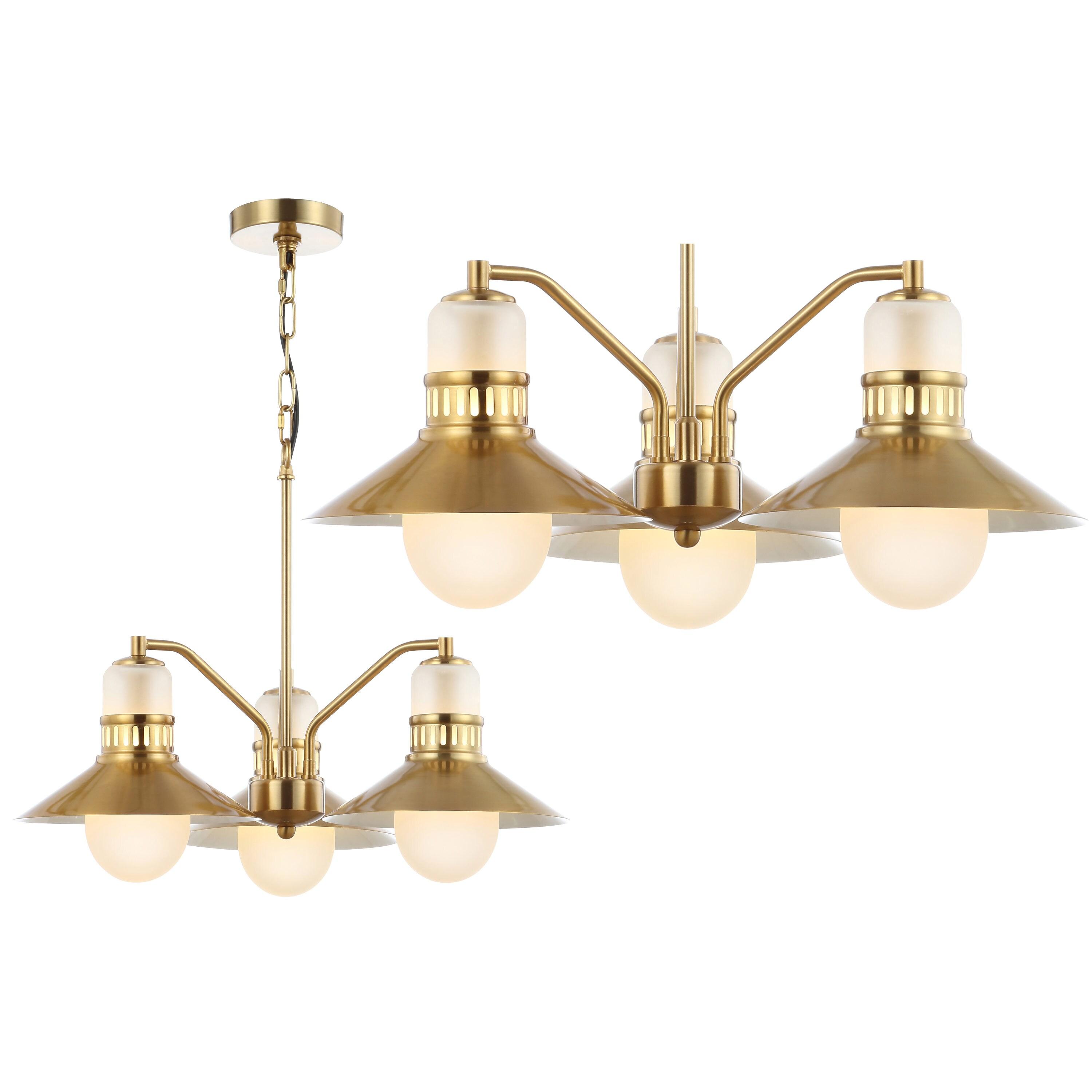 JONATHAN Y JYL6122A Colin 3-Light 22" Adjustable Iron/Glass Retro Hurricane LED Chandelier, Contemporary, Glam for living room, dinning room, bedroom, office Bulb Included, Brass Gold