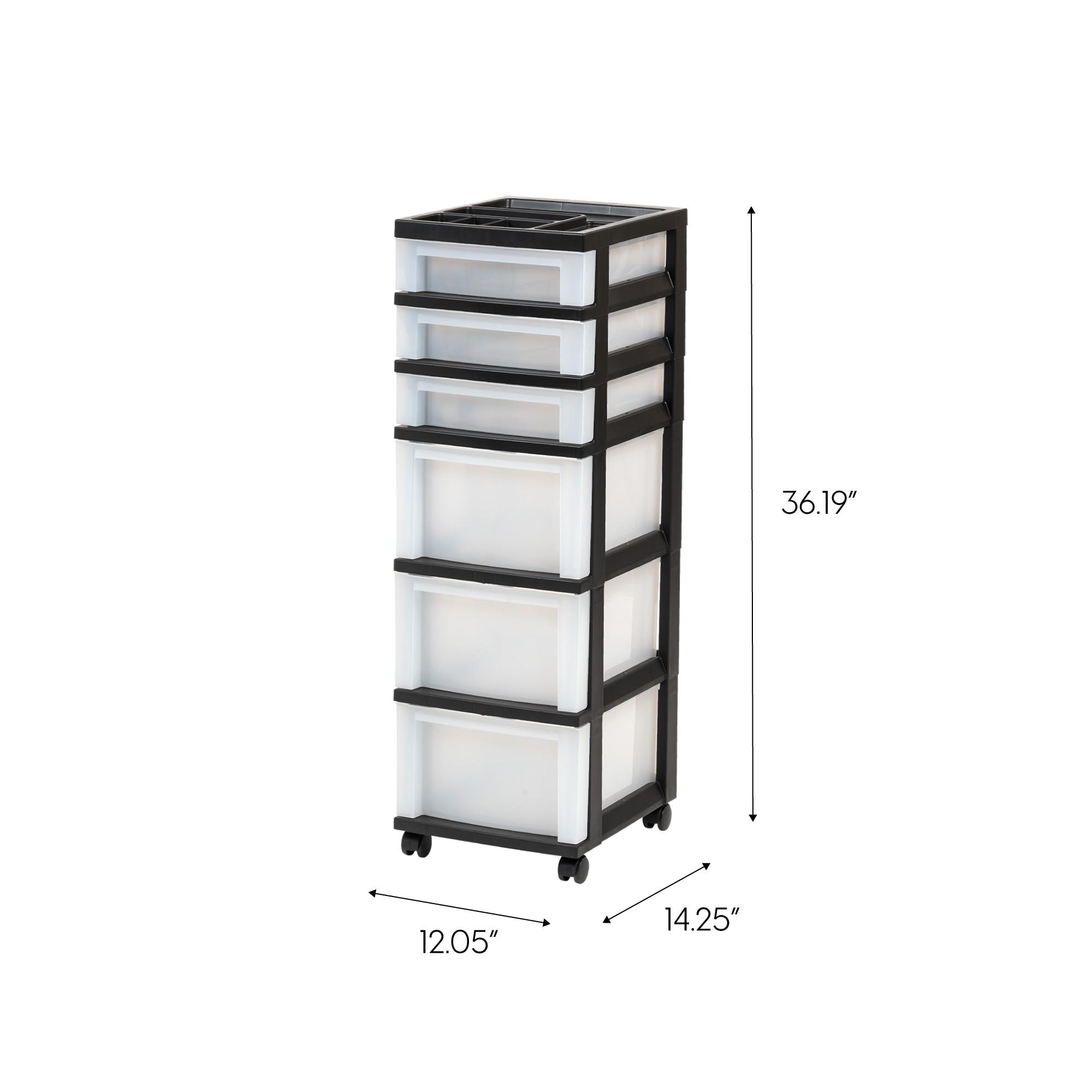 IRIS USA 6-Drawer Plastic Storage Cart with Organizer Top and Wheels, Clear/Black