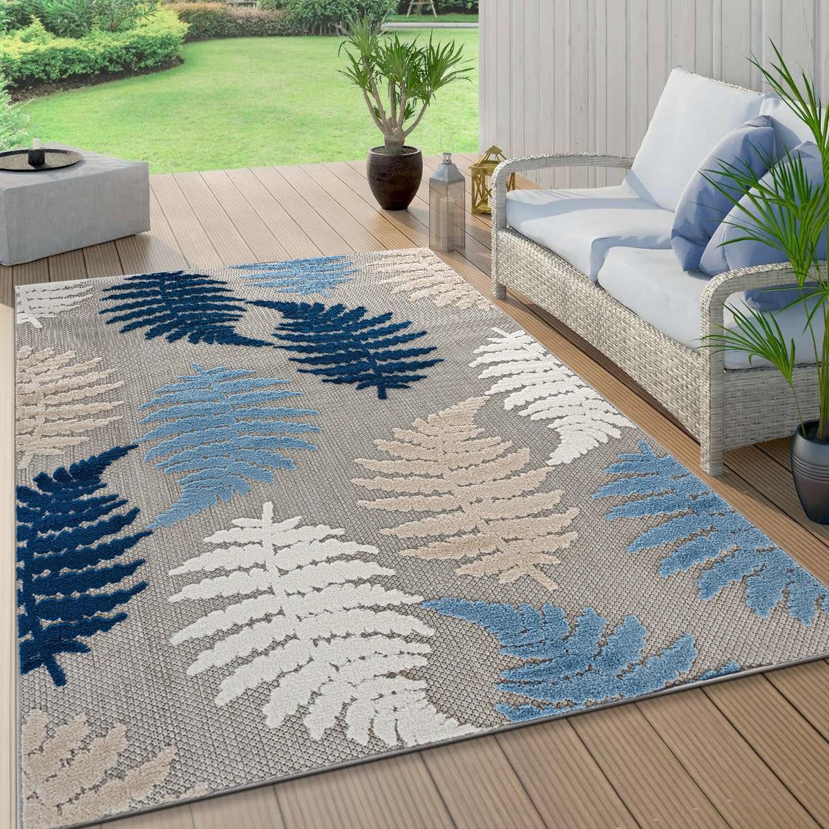 World Rug Gallery Seville Floral Leaves Indoor/Outdoor Area Rug - Blue 7'10" x 10'