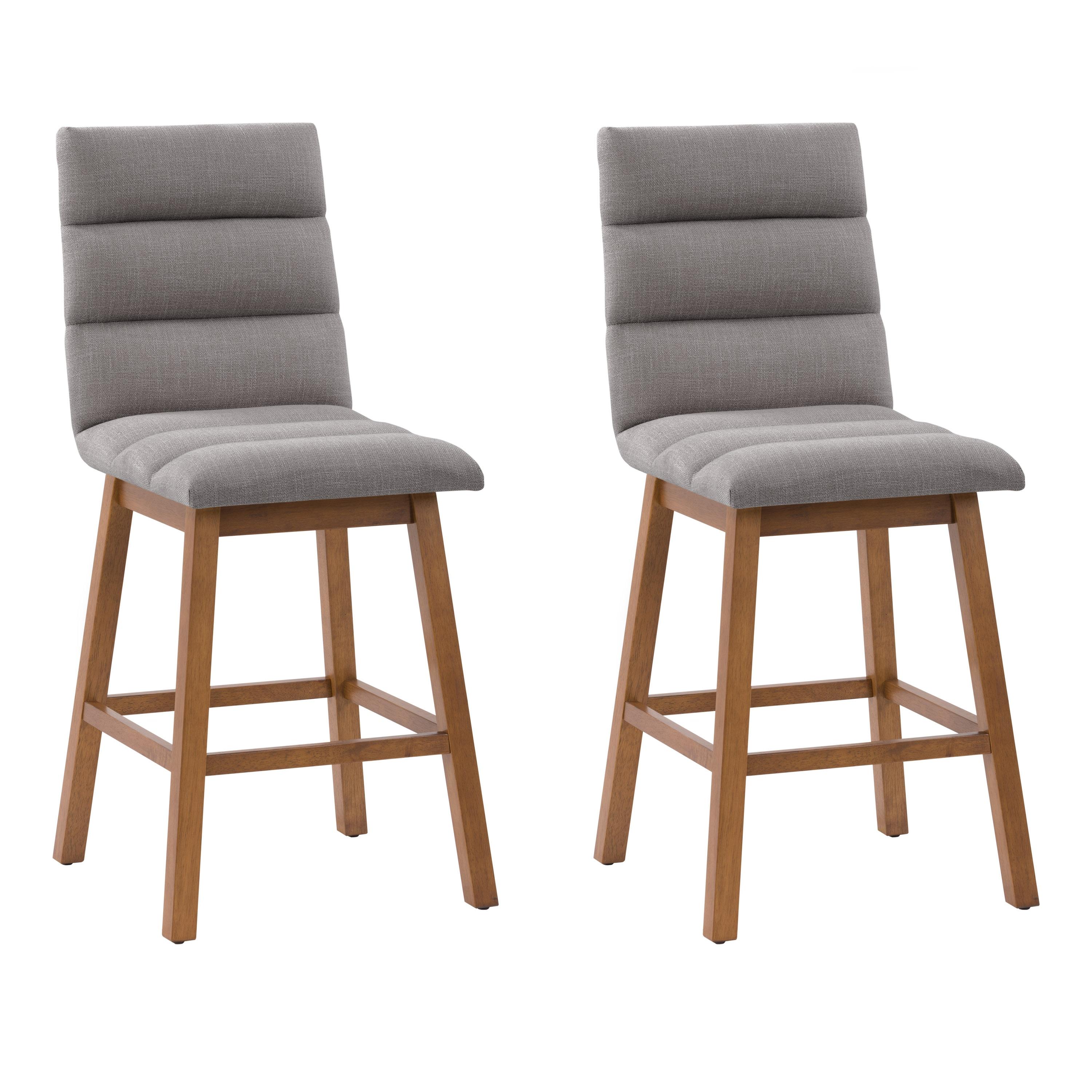 CorLiving Set of 2 Boston Channel Tufted Fabric Barstools Light Gray: Upholstered, Rubberwood Legs, Foam Padded