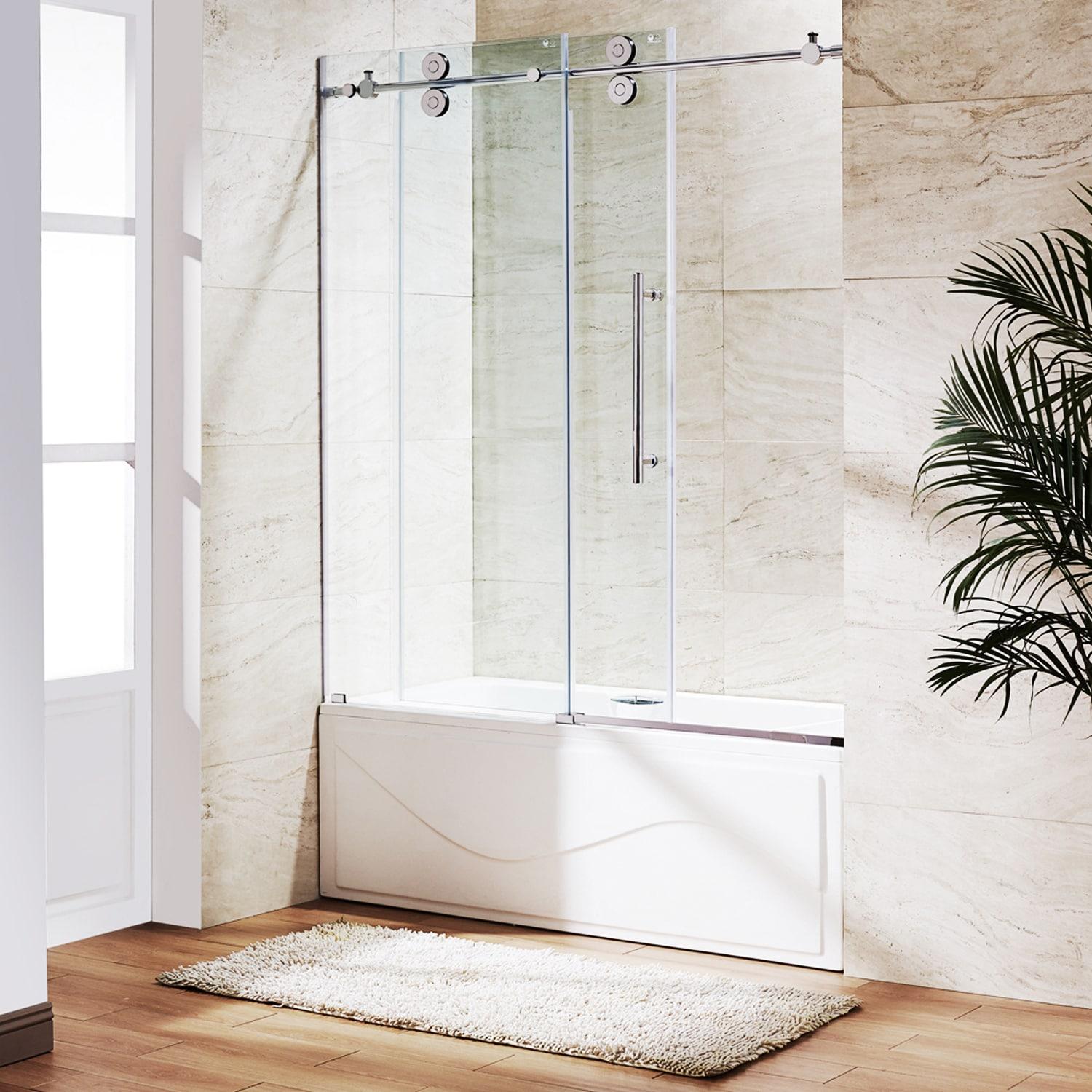 Elan 56-60" W x 66" H Sliding Frameless Tub Door with 3/8" Clear Glass