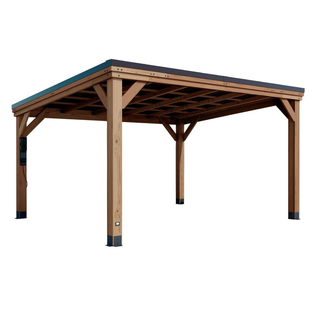 Backyard Discovery Arcadia 14'x12' Cedar Wood Gazebo, Galvanized Steel Roof, PowerPort