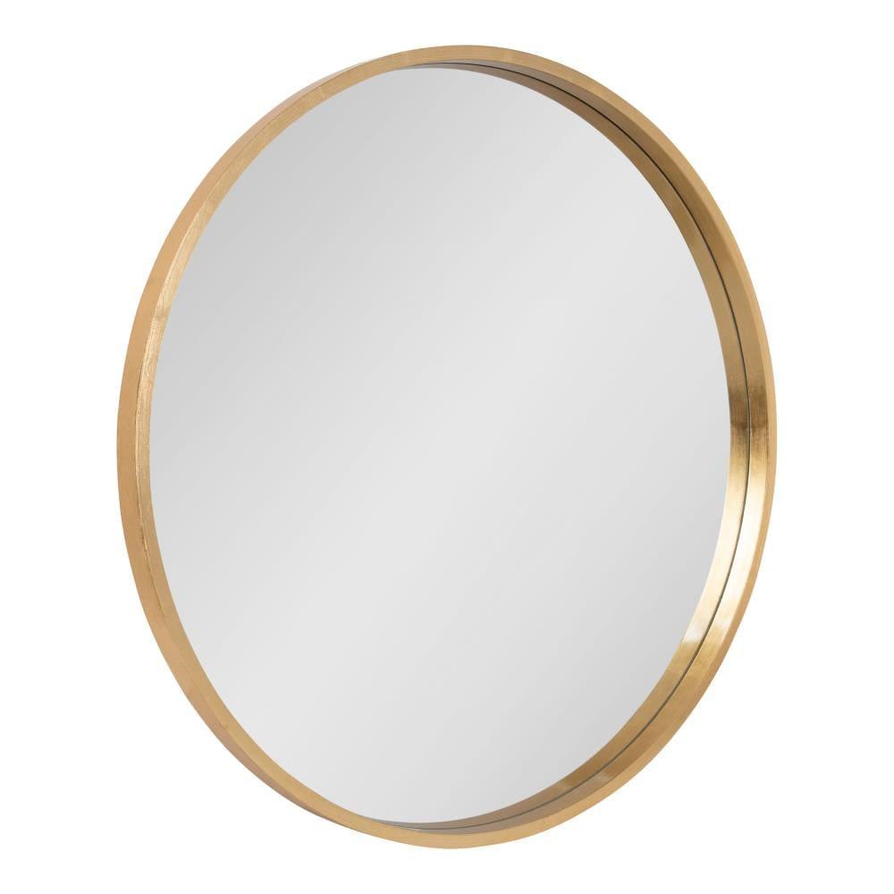 Kate and Laurel Travis Round Wood Wall Mirror, 31.5" Diameter, Gold, Modern Glam Wall Décor Accent