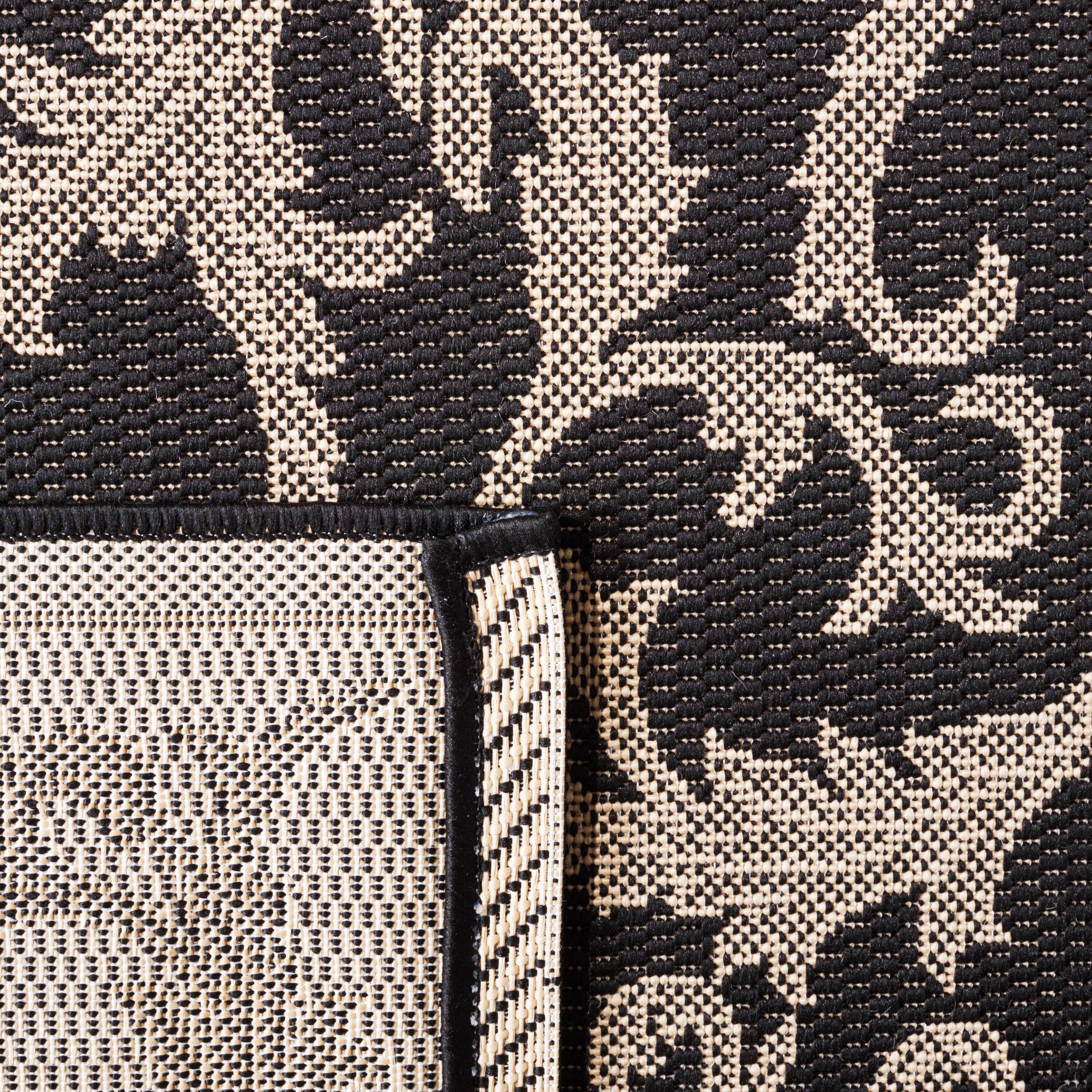 SAFAVIEH Courtyard Kevin Floral Indoor/Outdoor Runner Rug, 2'3" x 10', Black/Sand