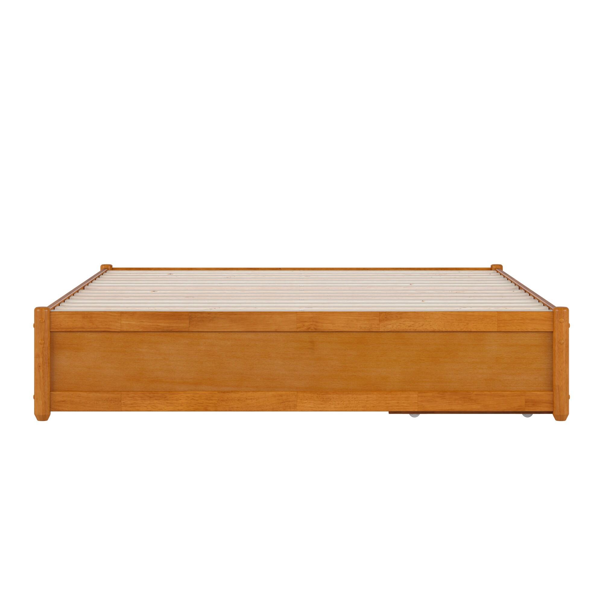 Barcelona Queen Wood Panel Platform Bed with Storage Drawers in Light Toffee