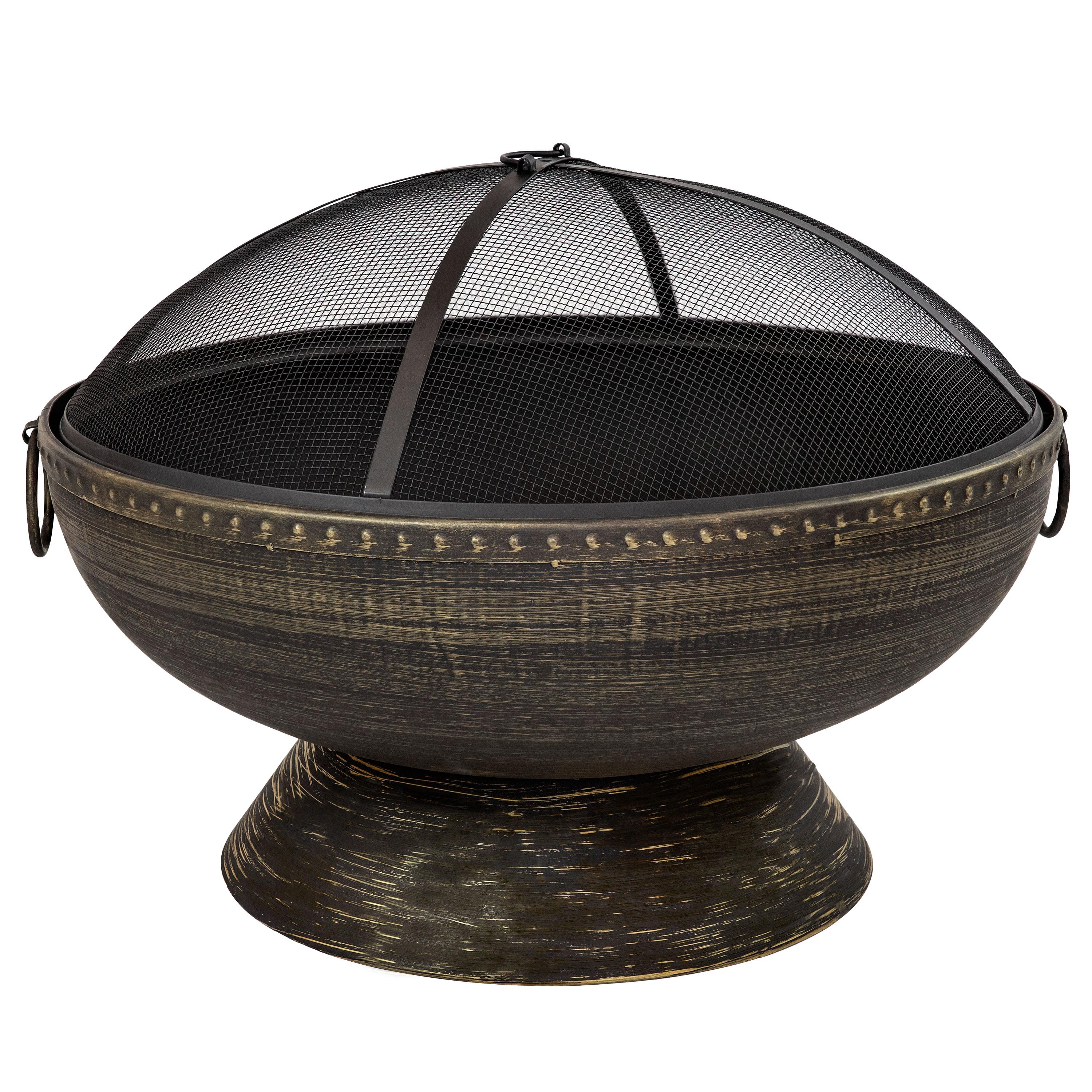 SunnyDaze Decor 30" Wood-Burning Black Finish Steel Fire Pit Bowl with Screen, Grate, and Poker