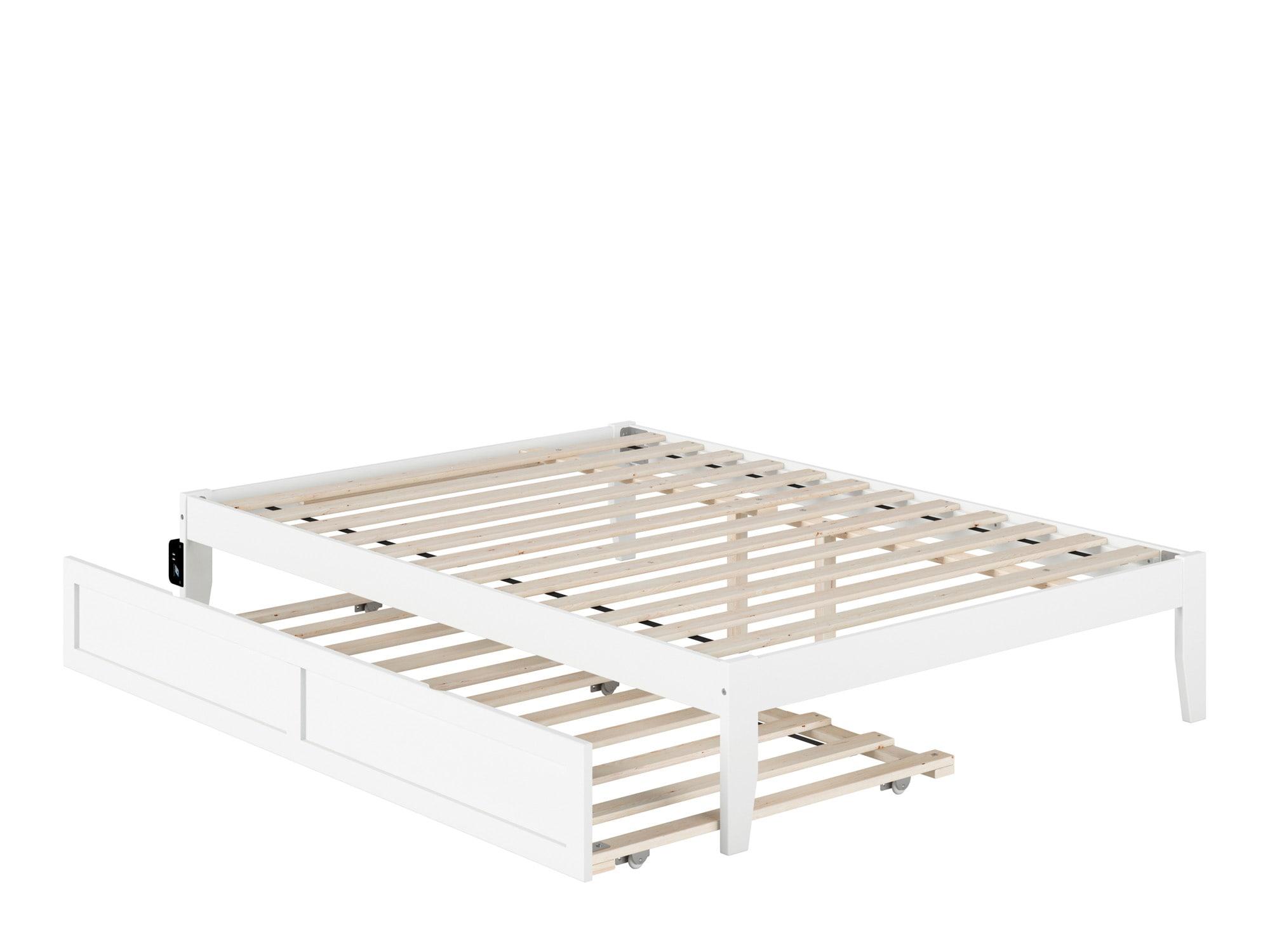 AFI Full Colorado Bed with USB Turbo Charger and Trundle White: Mid-Century Modern, No Box Spring Needed, Wood Frame