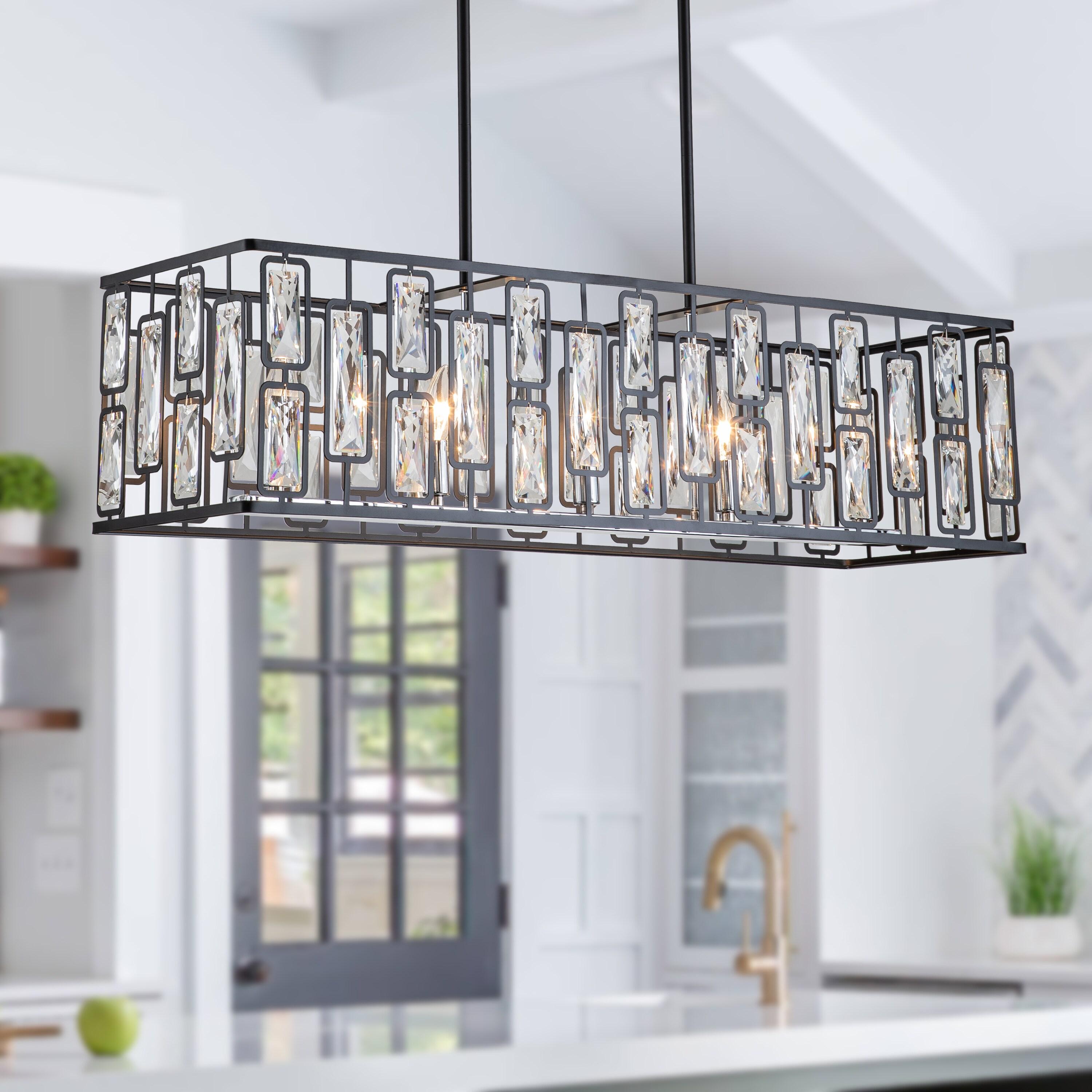 C Cattleya 5-Light Black Rectangular Island Chandelier with Faceted Crystals