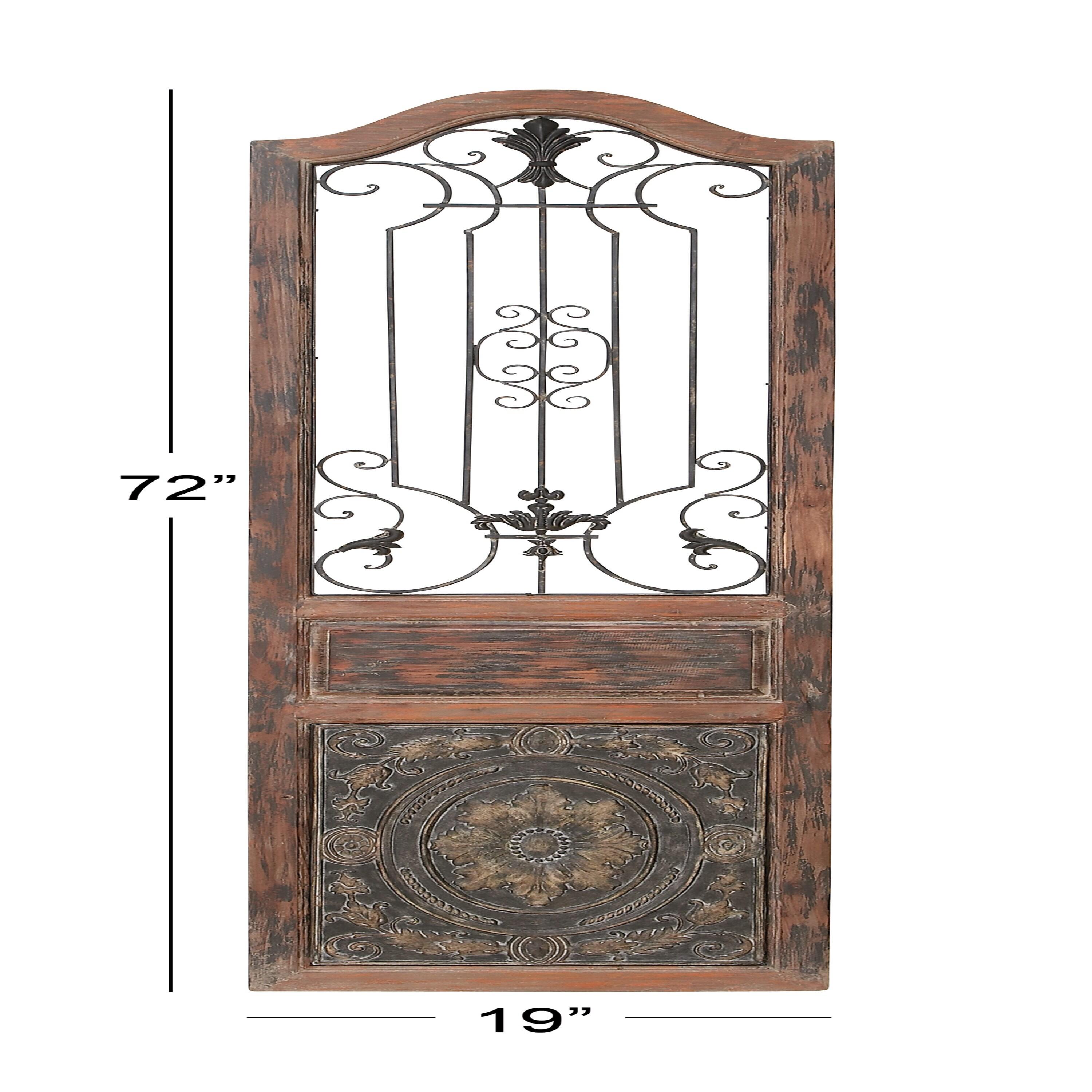 DecMode Decoración de Pared de Metal y Madera Inspirada en Puertas Arqueadas Rústicas 72" de Alto x 19 de Largo, Acabado en Marrón Desgastado con Carácter Orgánico