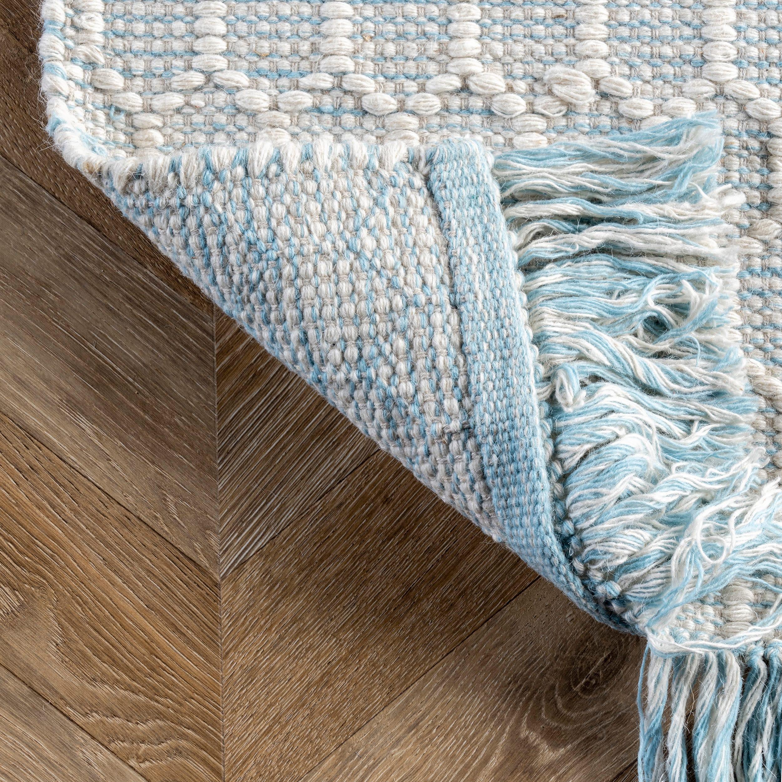 Nuloom Wylie Geometric 3x5 Wool Accent Indoor Area Rug for Living Room Bedroom Dining Room Entryway Kitchen, Baby Blue/Ivory