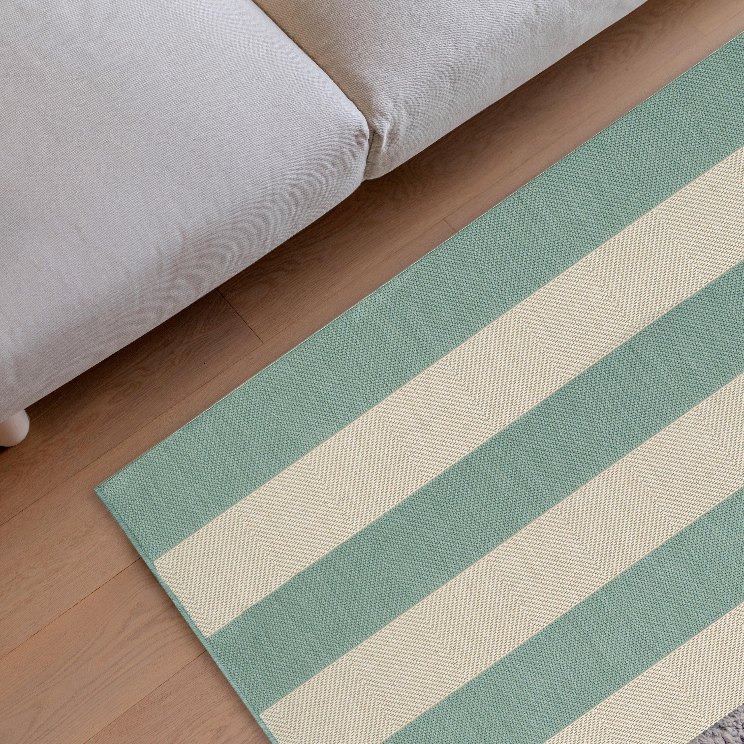 Couristan Afuera Yacht Club 5'3" x 7'6" Sea Mist Green and Ivory Stripe Outdoor Rectangle Rug